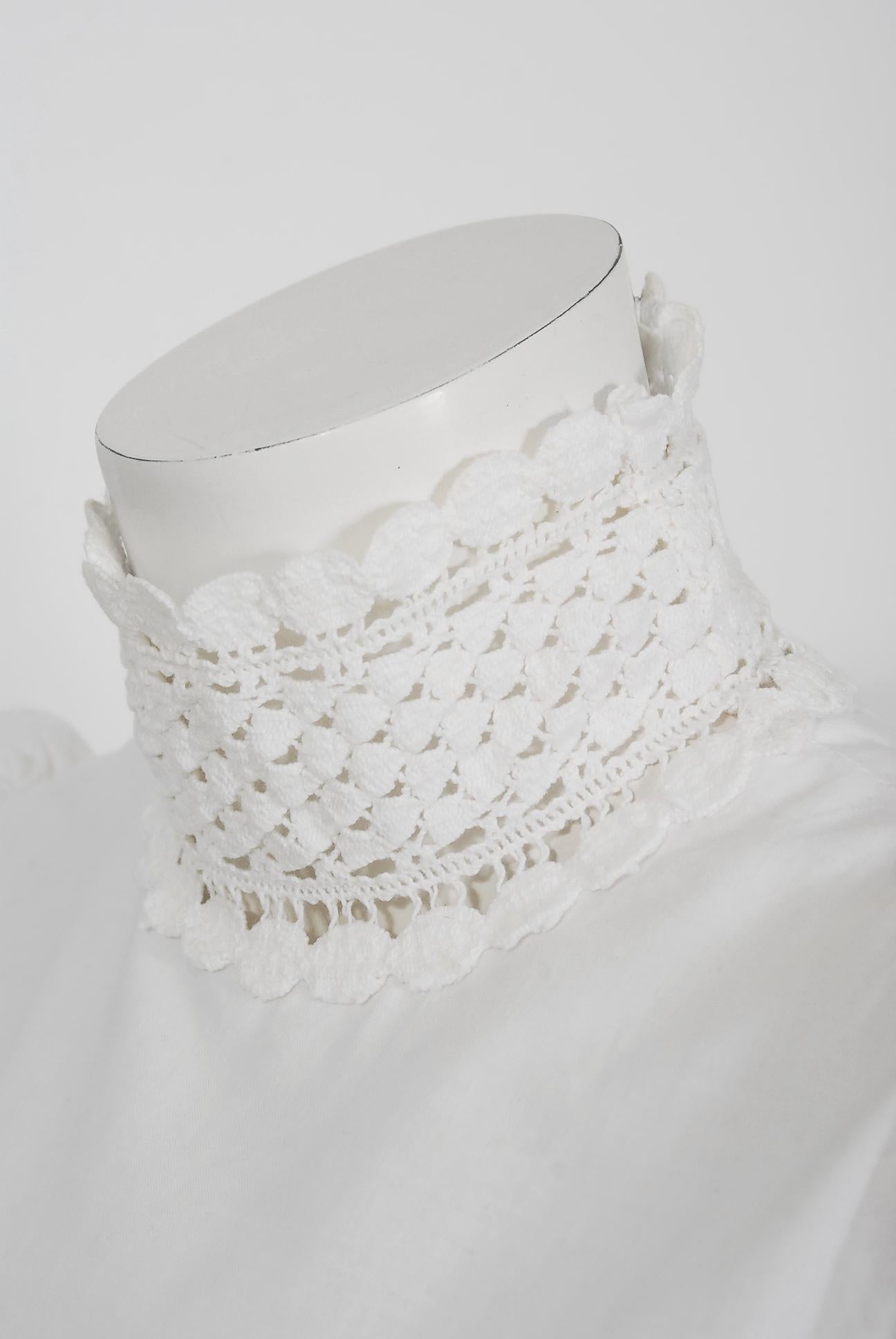 Women's Vintage 1969 Biba Documented White Cotton Lace Billow-Sleeve Maxi Dress & Jacket