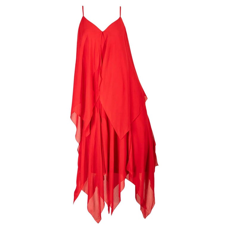 1969 Bill Blass Large Red Midi Dress with Handkerchief Hem For Sale at ...
