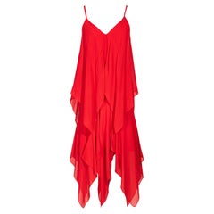 1969 Bill Blass Large Red Midi Dress with Handkerchief Hem