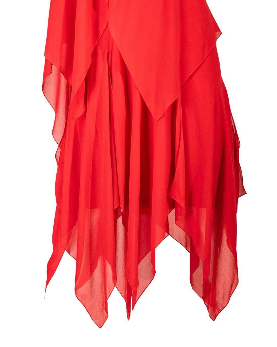 Women's 1969 Bill Blass Small Red Midi Dress with Handkerchief Hem