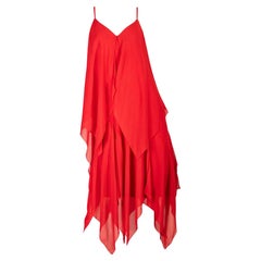 1969 Bill Blass Small Red Midi Dress with Handkerchief Hem