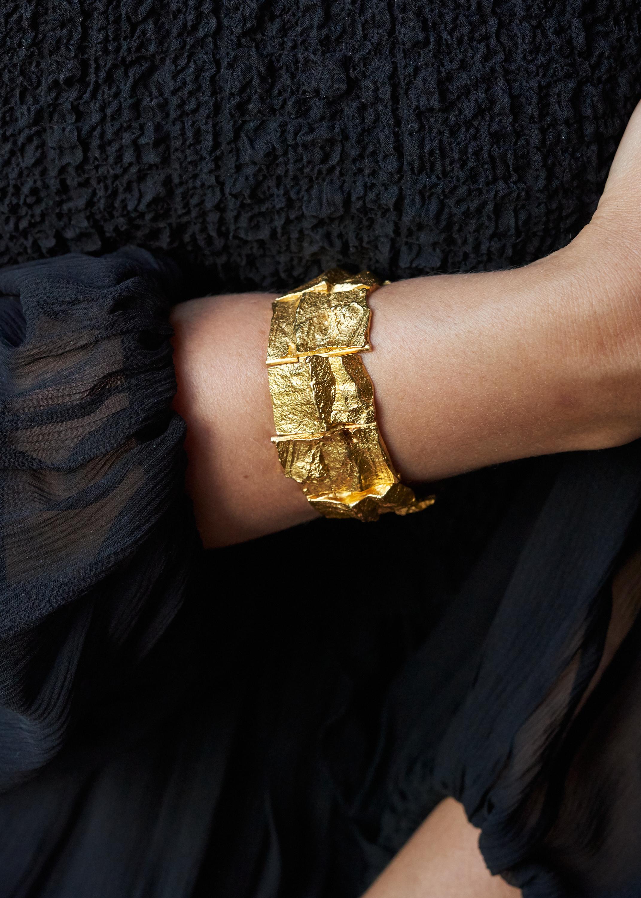 An 18 karat gold bracelet, by Finnish master jeweler, sculptor and designer Björn Weckstrom for Lapponia, 1969.

This bracelet is a rare find in 18 karat gold as many of Weckstrom's designs, both independently and for Lapponia, were modeled in 14