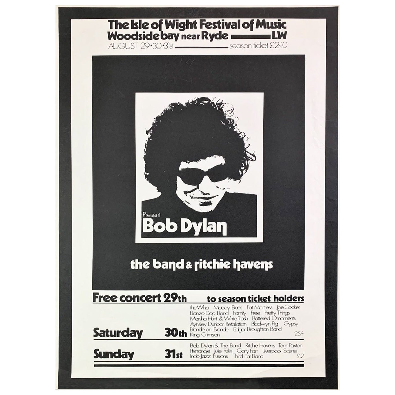 1969 Bob Dylan - Isle of Wight Festival Original Vintage Poster im Angebot