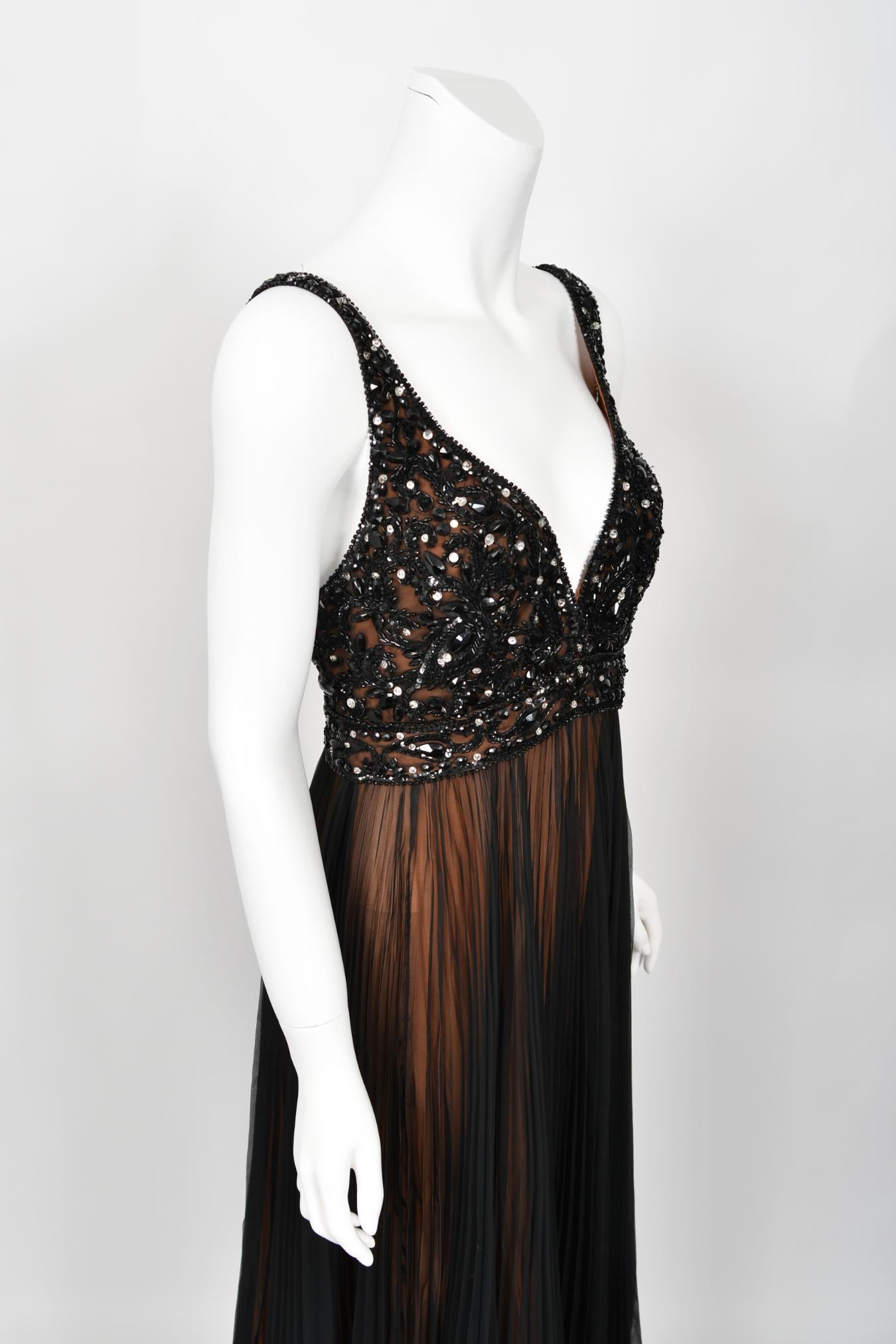 1969 Bob Mackie Couture Documented Beaded Nude-Illusion Pleated Silk Cape Gown  For Sale 6