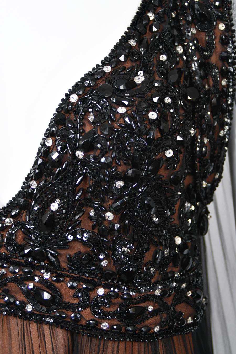 1969 Bob Mackie Couture Documented Beaded Nude-Illusion Pleated Silk Cape Gown 2