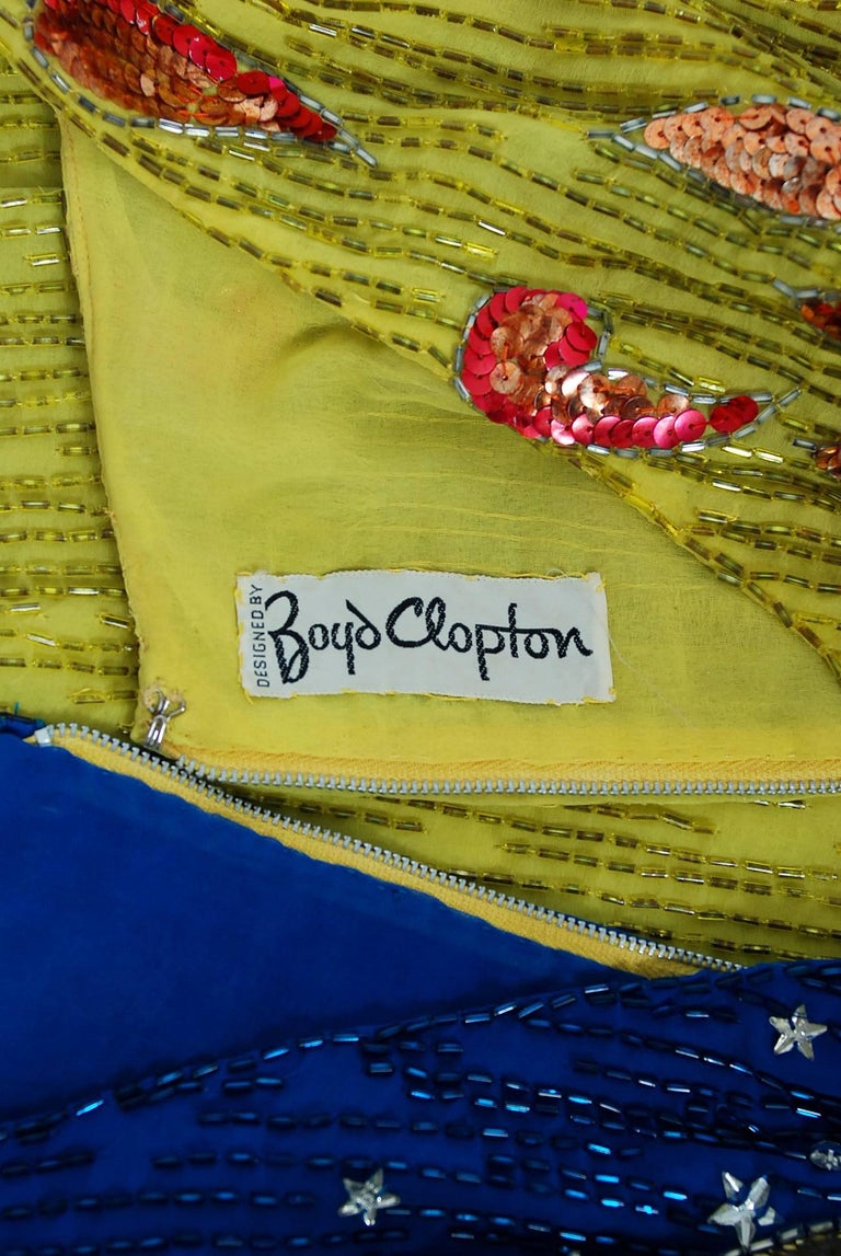 Vintage 1969 Boyd Clopton Couture Celestial Sun and Moon Beaded High-Slit  Gown at 1stDibs | sun and moon dress to impress, sun and moon dressing gown,  aretha franklin bill blass gown