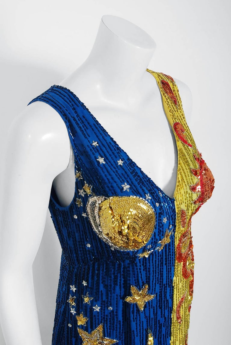 Vintage 1969 Boyd Clopton Couture Celestial Sun and Moon Beaded High-Slit  Gown at 1stDibs | sun and moon dress to impress, sun and moon dressing gown,  aretha franklin bill blass gown