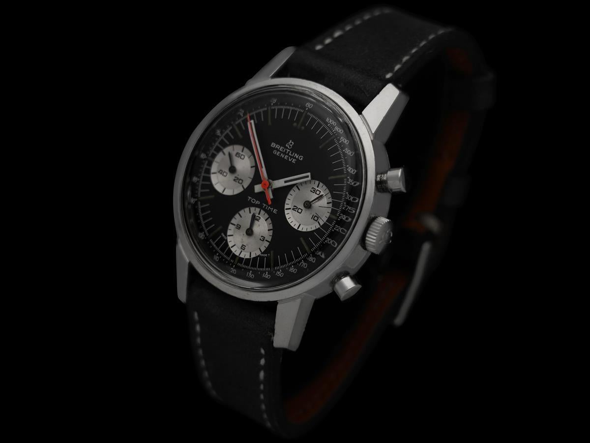 1969 Breitling Top Time Orologio cronografo Panda quadrante vintage da aviatore - SS in vendita 2