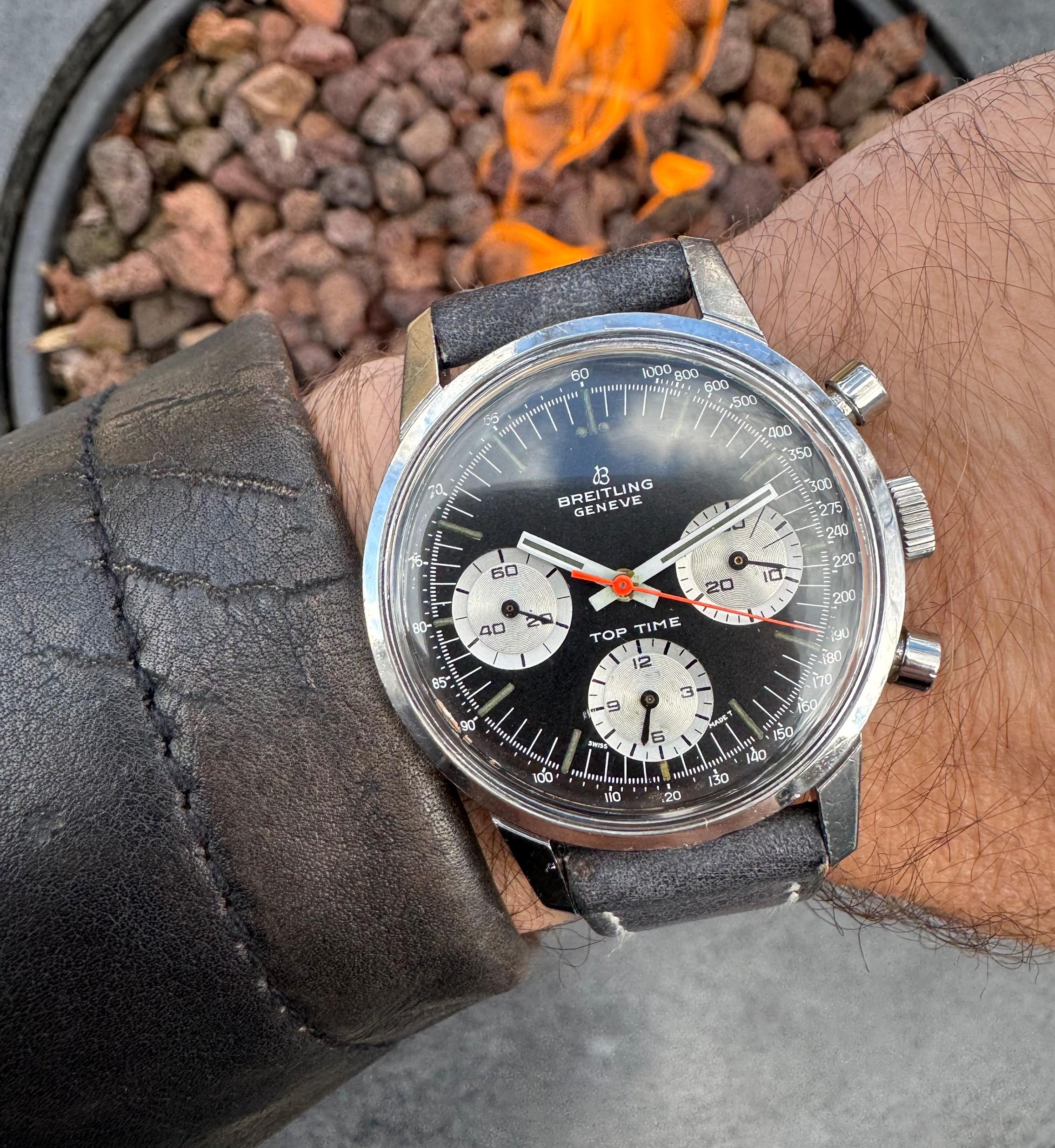 1969 Breitling Top Time Vintage Aviator's Panda Zifferblatt Chronographuhr - SS im Angebot 4