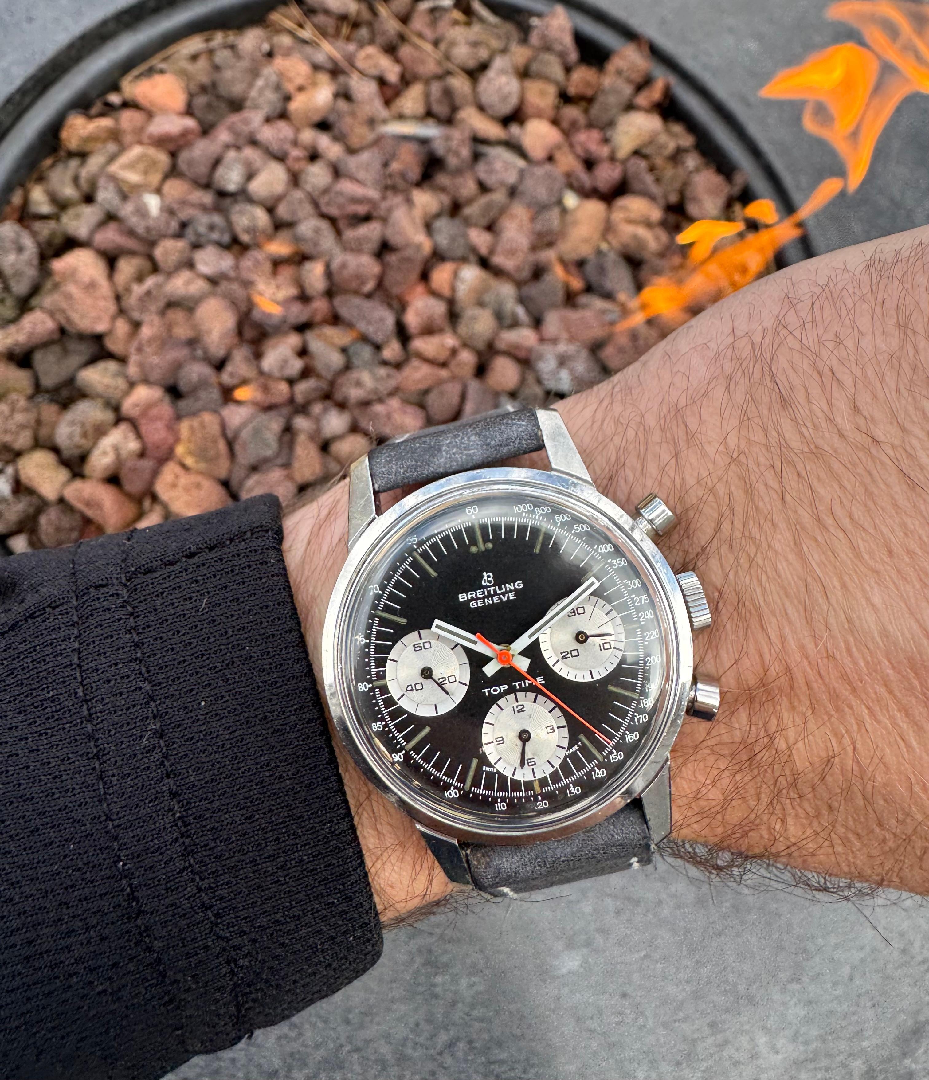 1969 Breitling Top Time Vintage Aviator's Panda Zifferblatt Chronographuhr - SS im Angebot 5