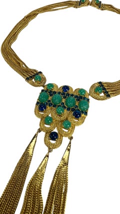 1969 Christian Dior Cabochon Chain Rhinestone Necklace with Box