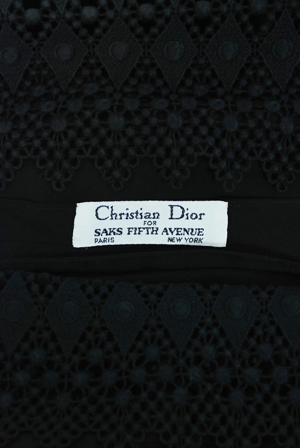 Vintage 1969 Christian Dior For Saks Black Lace & Silk Strapless Bow Mini Dress 1