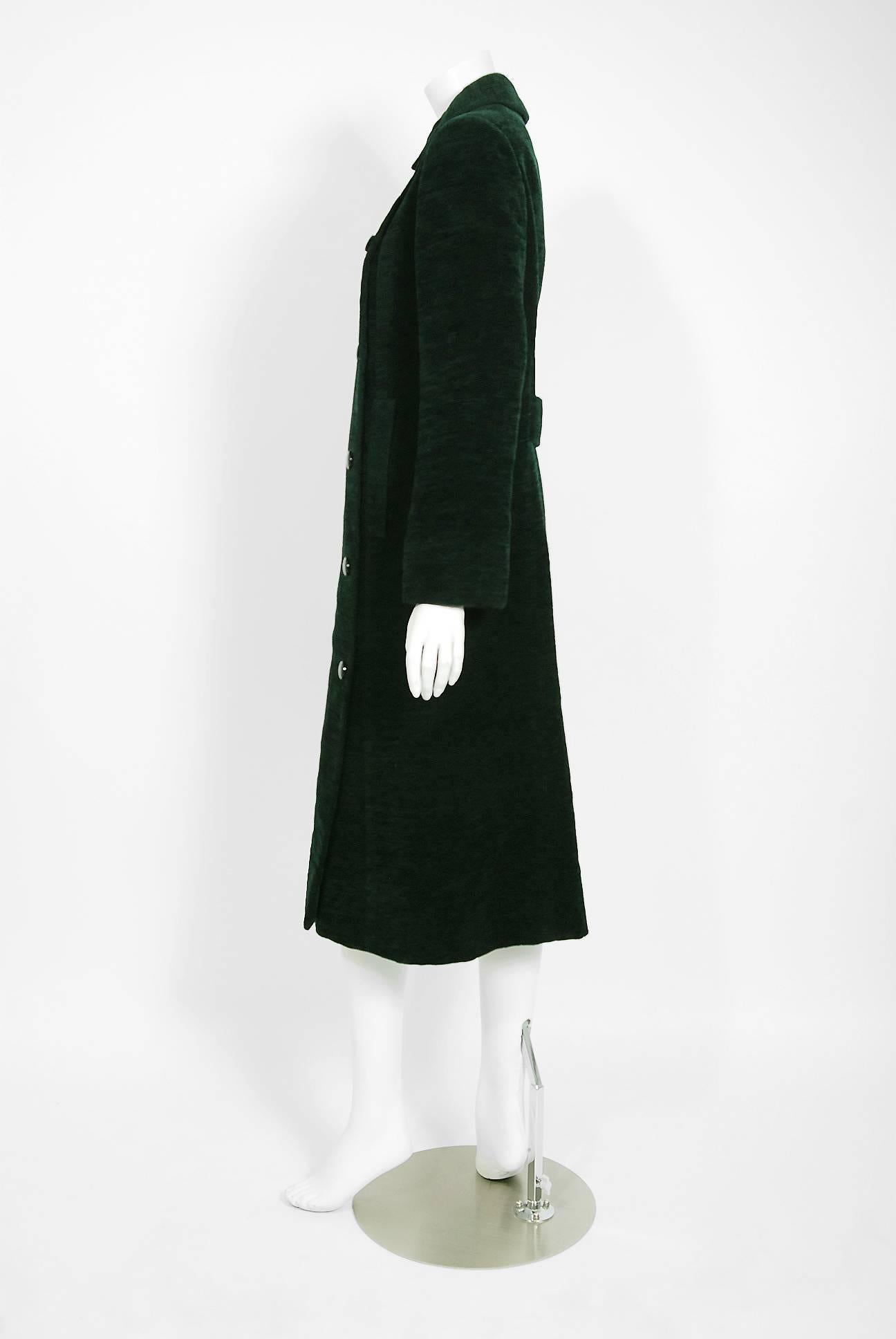 1969 Christian Dior Haute-Couture Dark Green Silk Corduroy Double-Breasted Coat  2