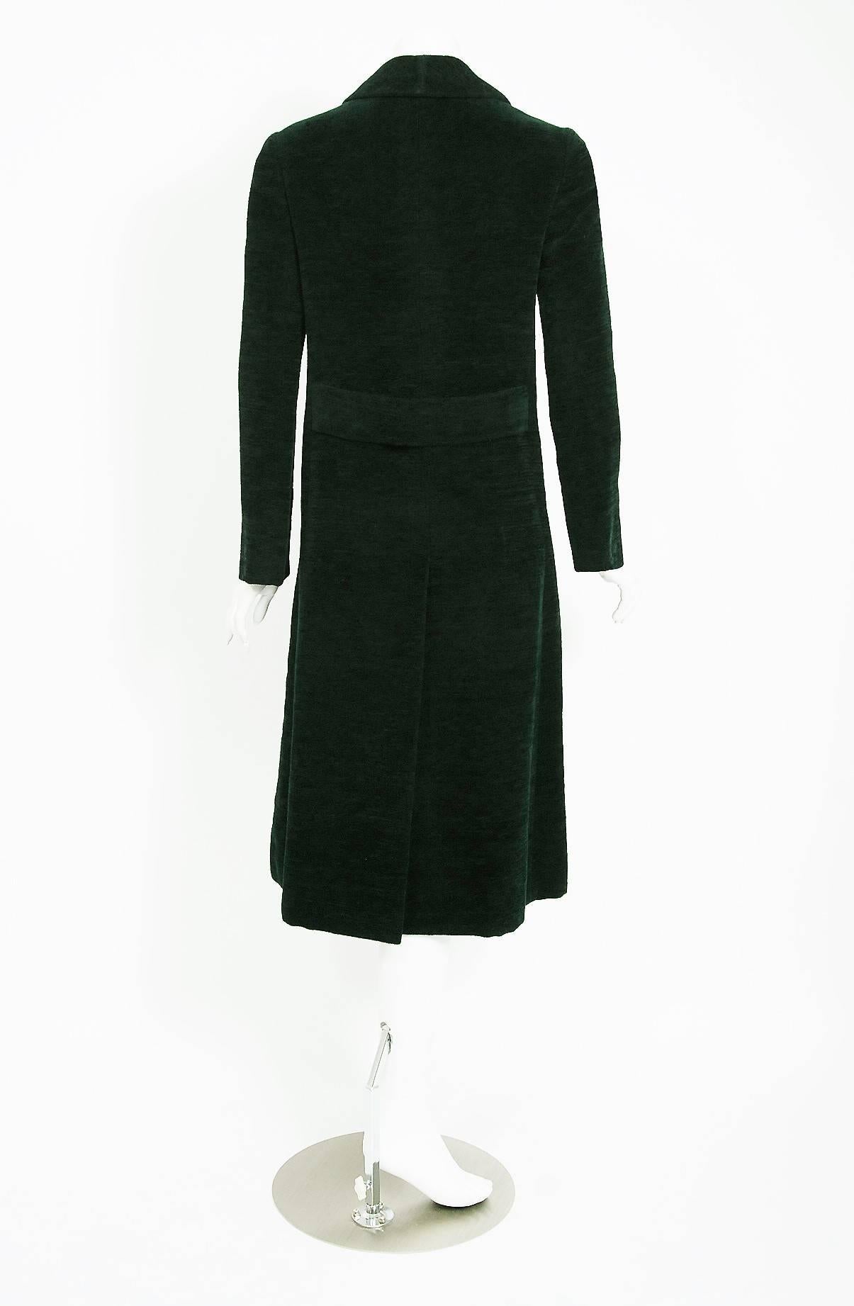 1969 Christian Dior Haute-Couture Dark Green Silk Corduroy Double-Breasted Coat  3