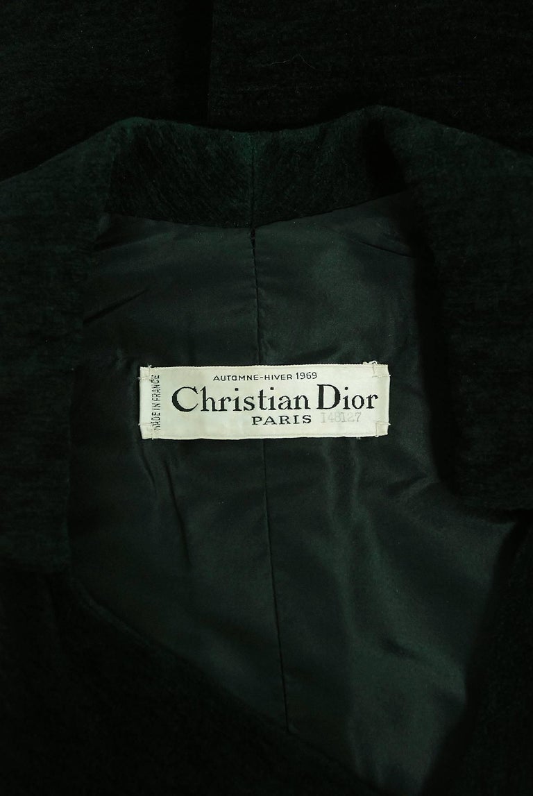 1969 Christian Dior Haute-Couture Dark Green Silk Corduroy Double ...
