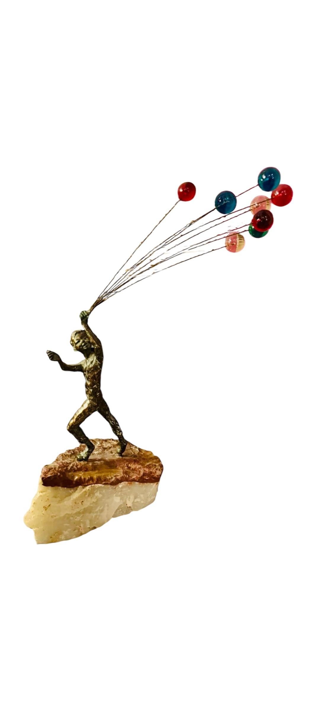 Sculpté à la main 1969 Curtis Jere Bronze Balloon Boy Art Sculpture en vente