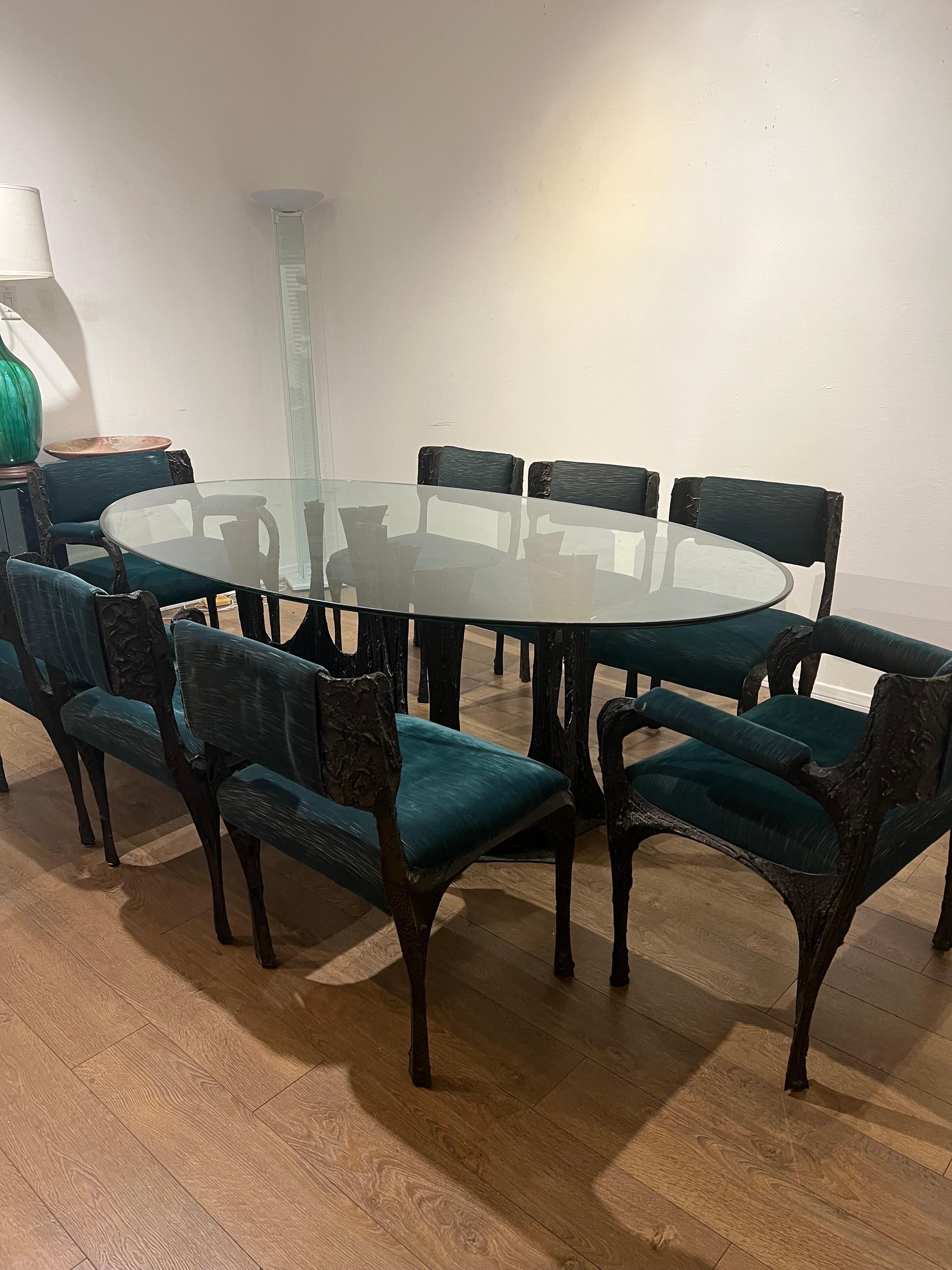1969 Dining Table & 8 Chairs by Paul Evans Sculpted Bronze Brutalist 9