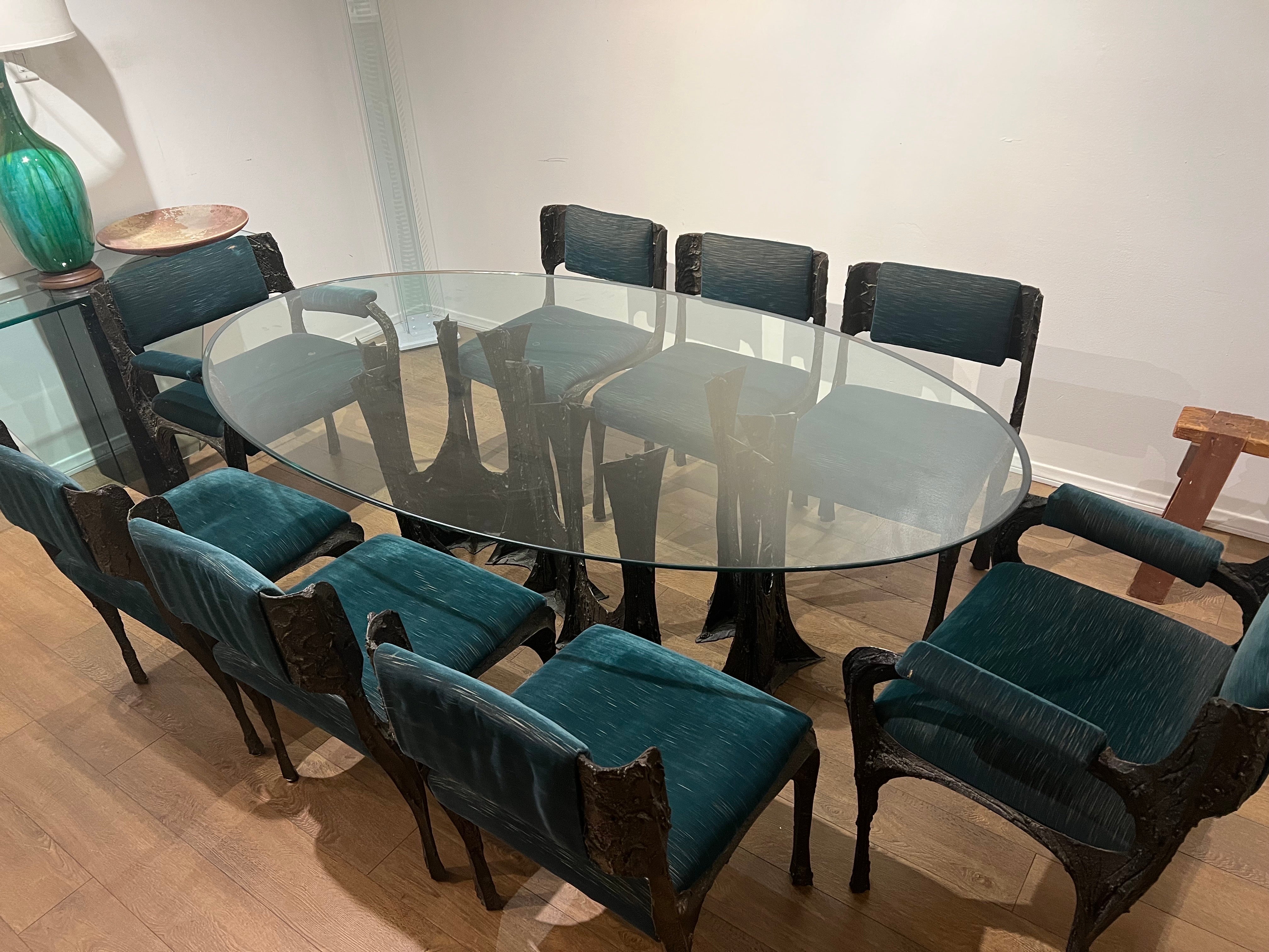American 1969 Dining Table & 8 Chairs by Paul Evans Sculpted Bronze Brutalist  For Sale