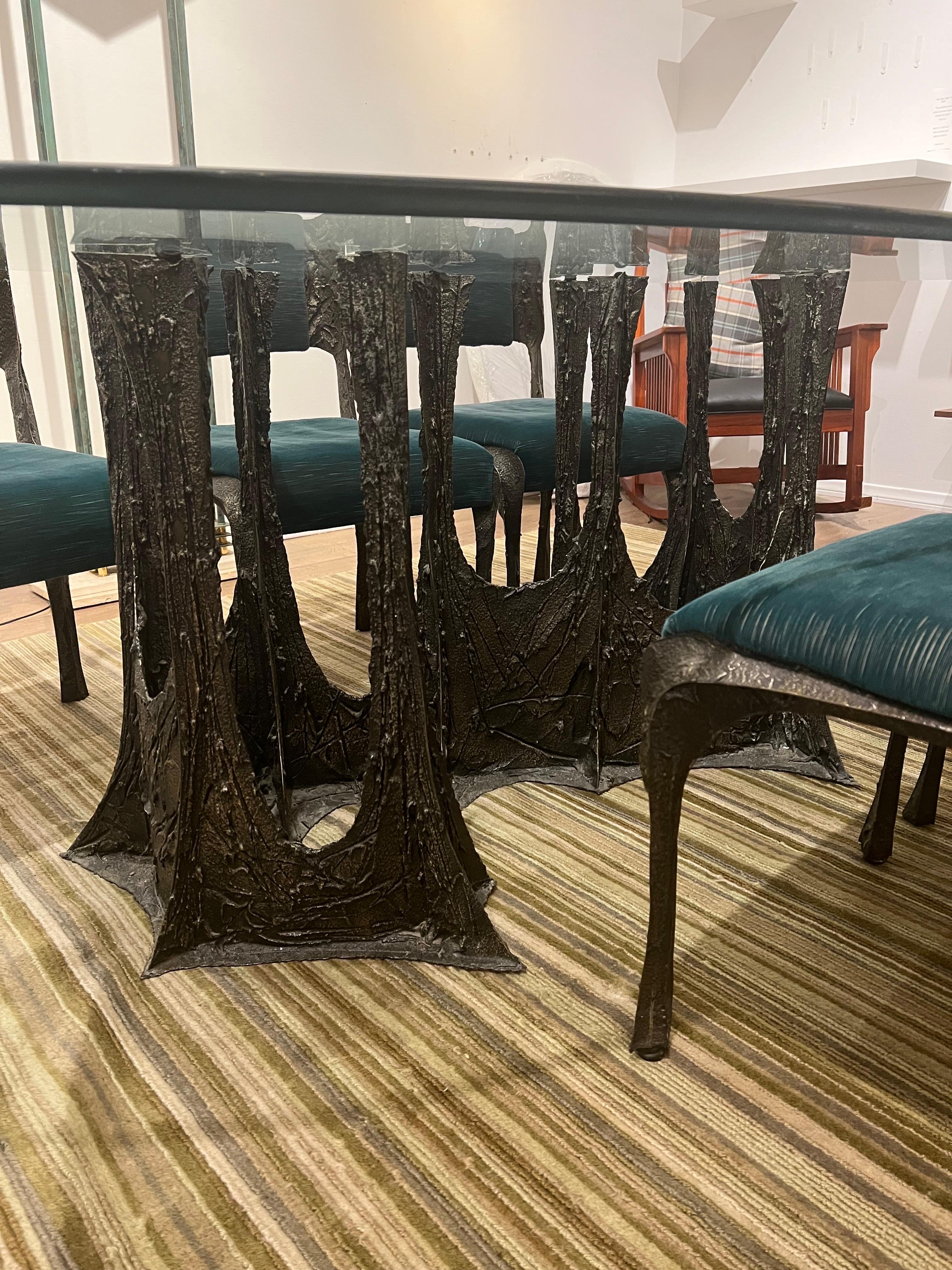 American 1969 Dining Table & 8 Chairs by Paul Evans Sculpted Bronze Brutalist
