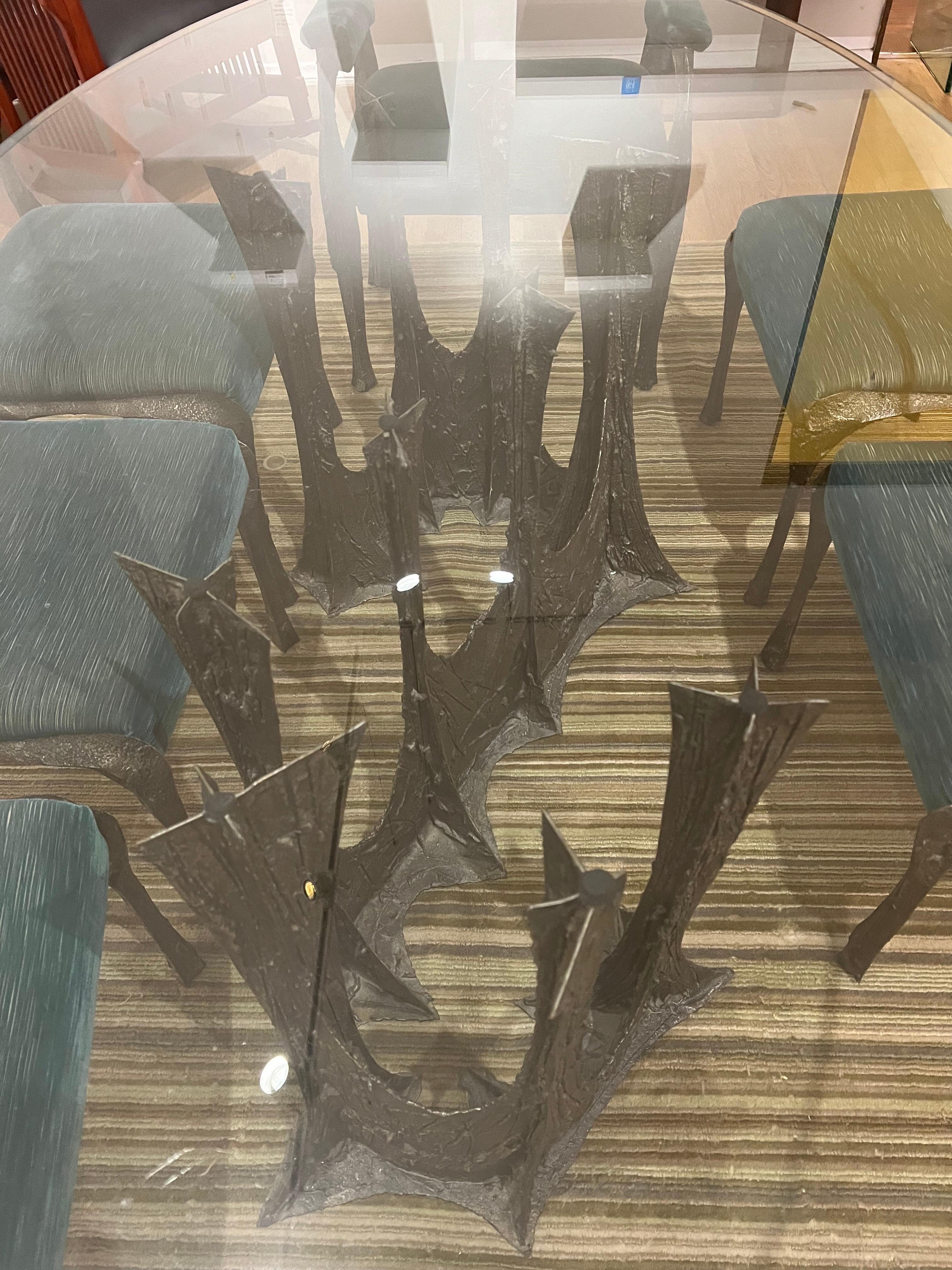 20th Century 1969 Dining Table & 8 Chairs by Paul Evans Sculpted Bronze Brutalist