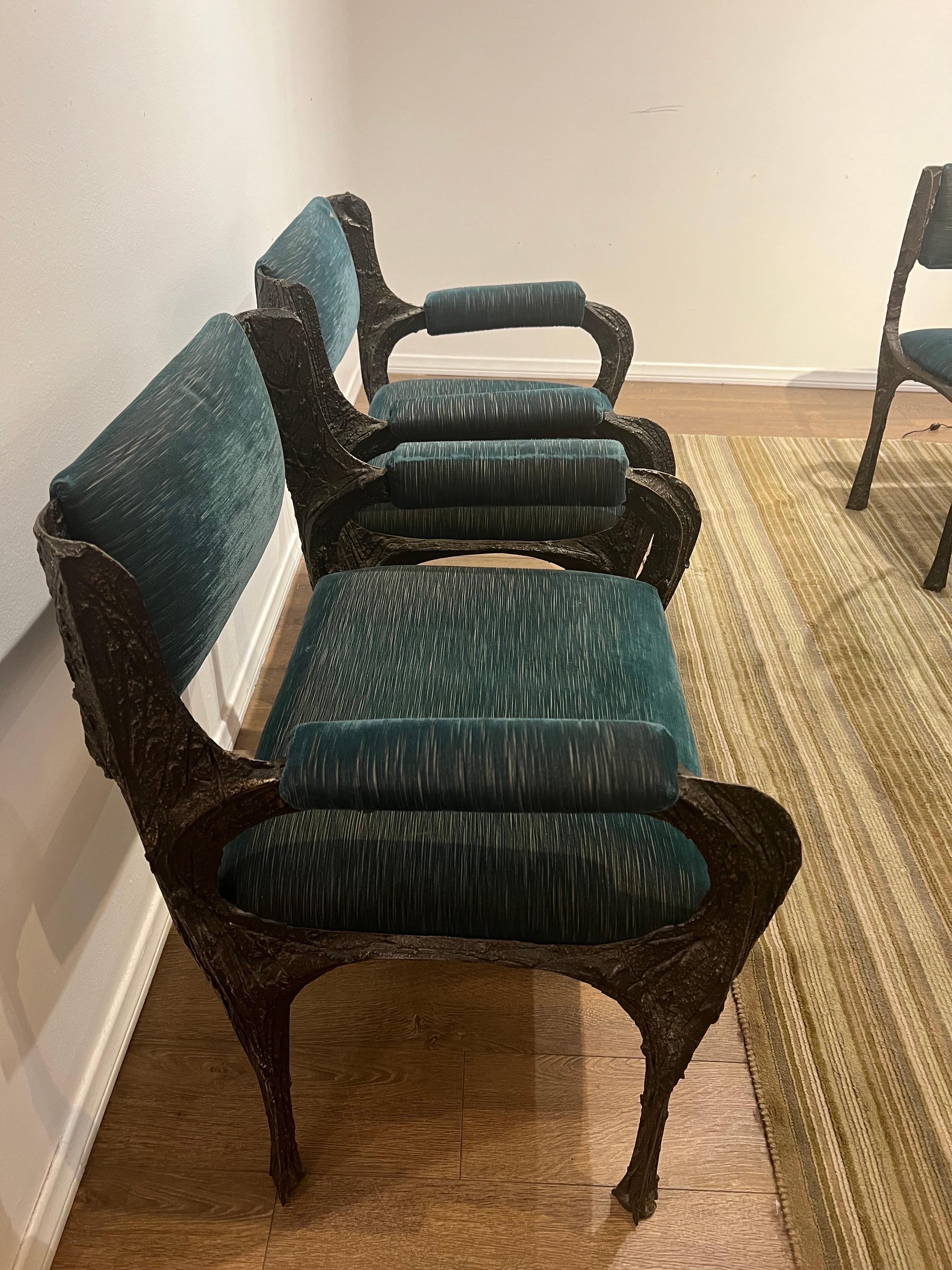 1969 Dining Table & 8 Chairs by Paul Evans Sculpted Bronze Brutalist 1