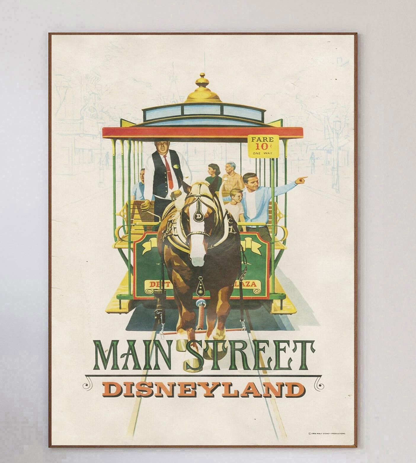 Stunning & exceptionally rare attraction poster from 1969 promoting Main Street at Disneyland. Opening in 1955 in Anaheim, California, Disneyland was opened and overseen by Walt Disney himself and has been visited by over 800 million people to date.