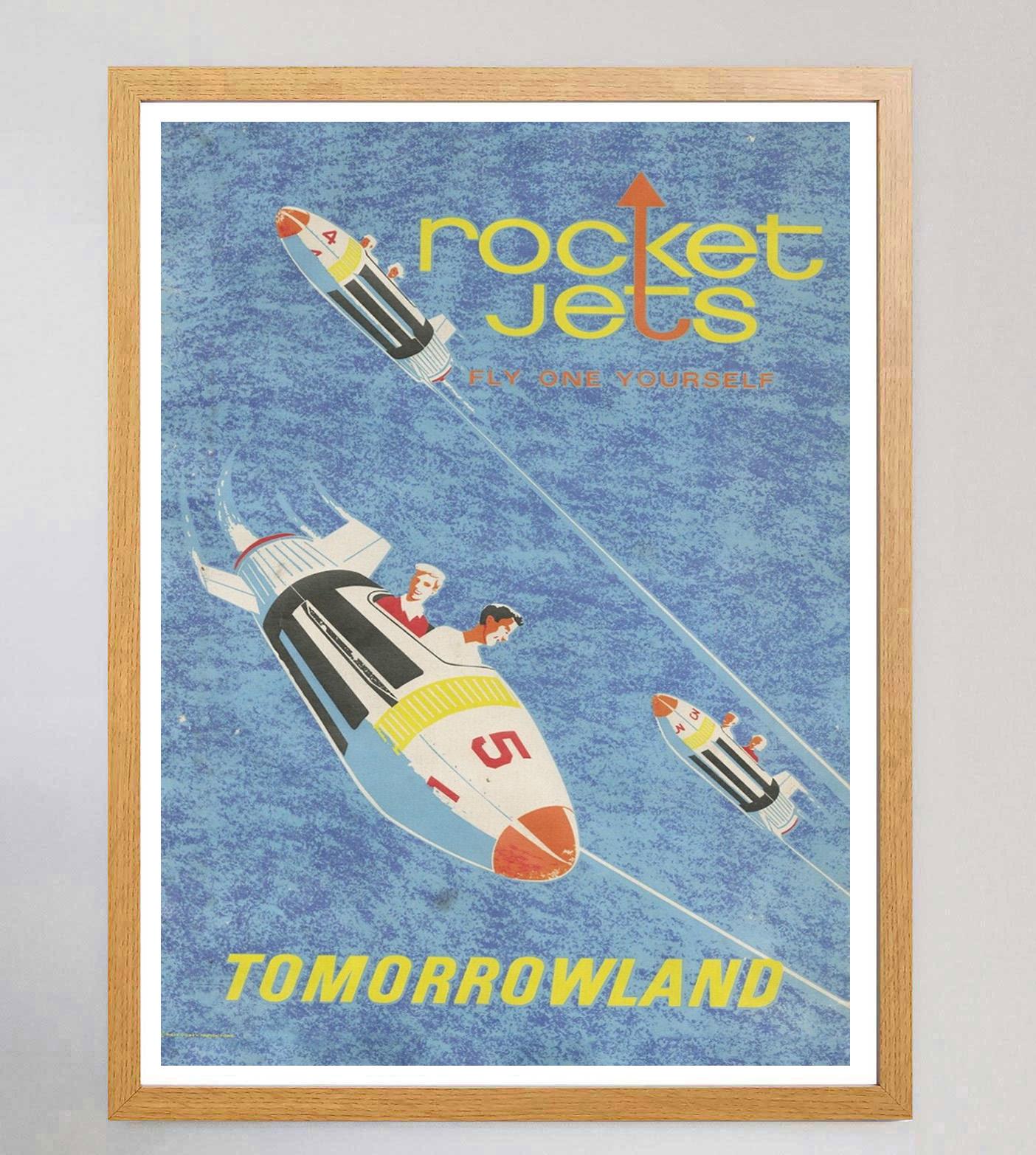 Mid-Century Modern Disneyland - Rocket Jets - Tomorrowland - Affiche vintage originale de 1969 en vente