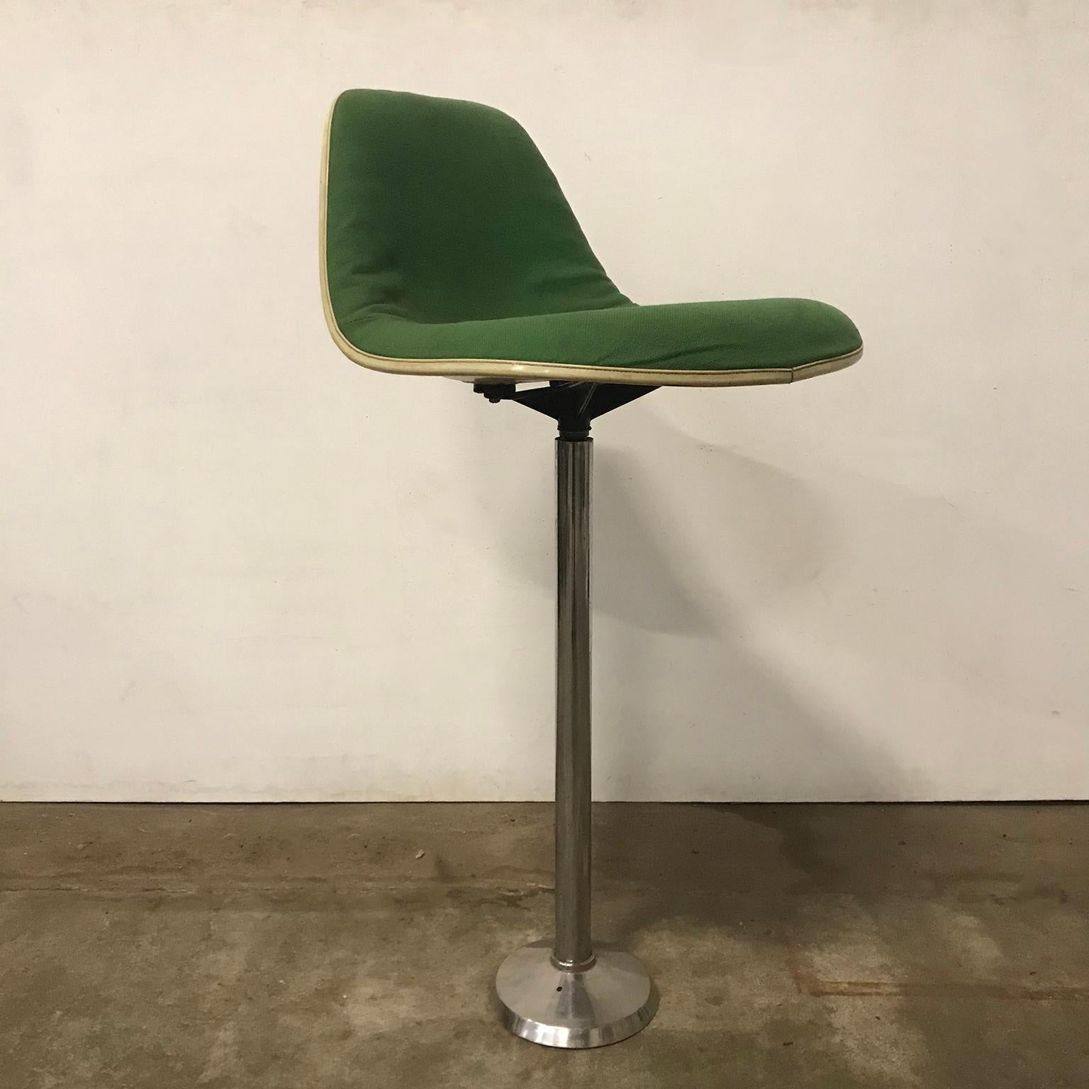 Mid-Century Modern 1969 Eames Herman Miller/Fehlbaum Extremely Rare White Barstools in Green Fabric For Sale