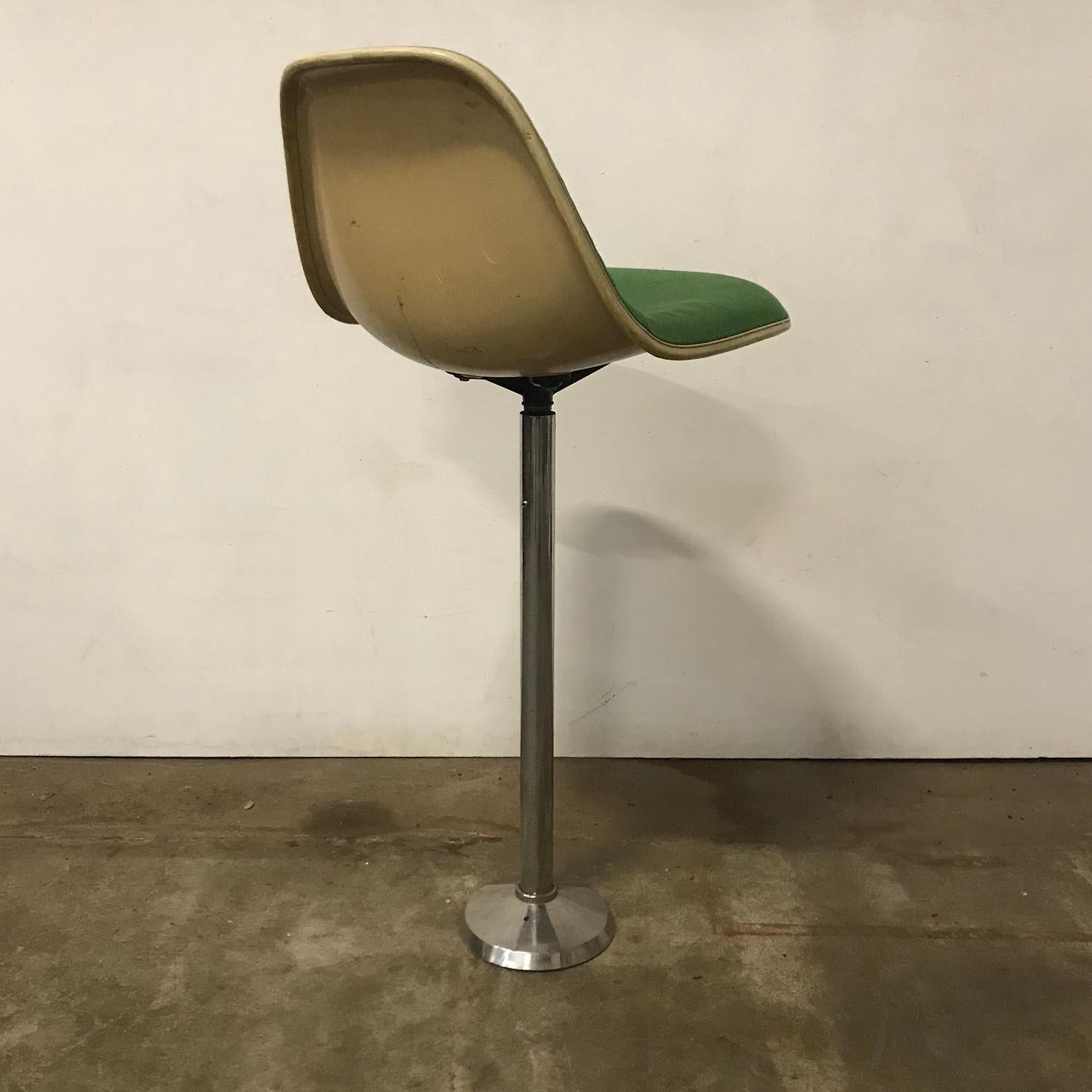 American 1969 Eames Herman Miller/Fehlbaum Extremely Rare White Barstools in Green Fabric For Sale