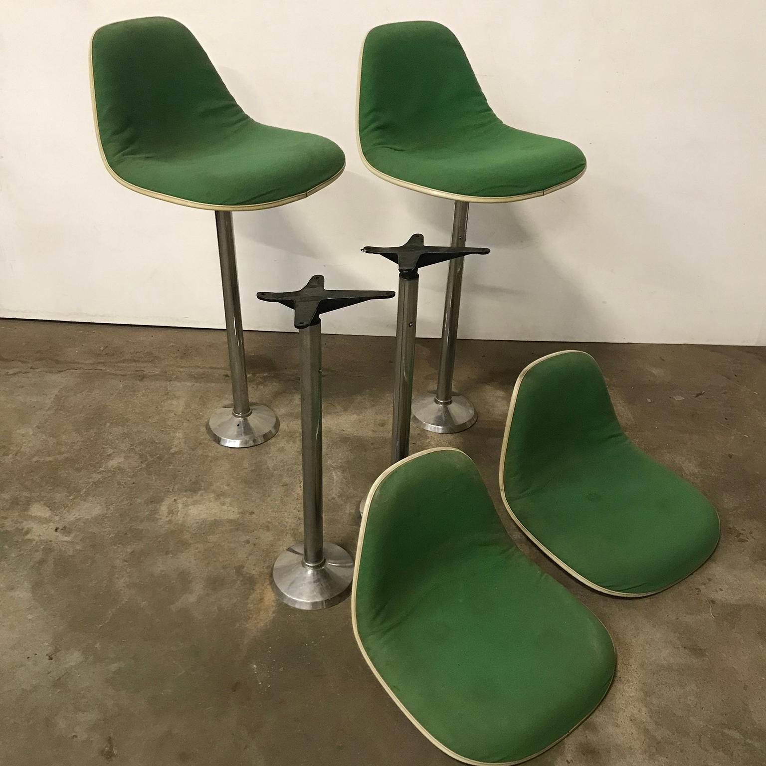 Metal 1969 Eames Herman Miller/Fehlbaum Extremely Rare White Barstools in Green Fabric For Sale