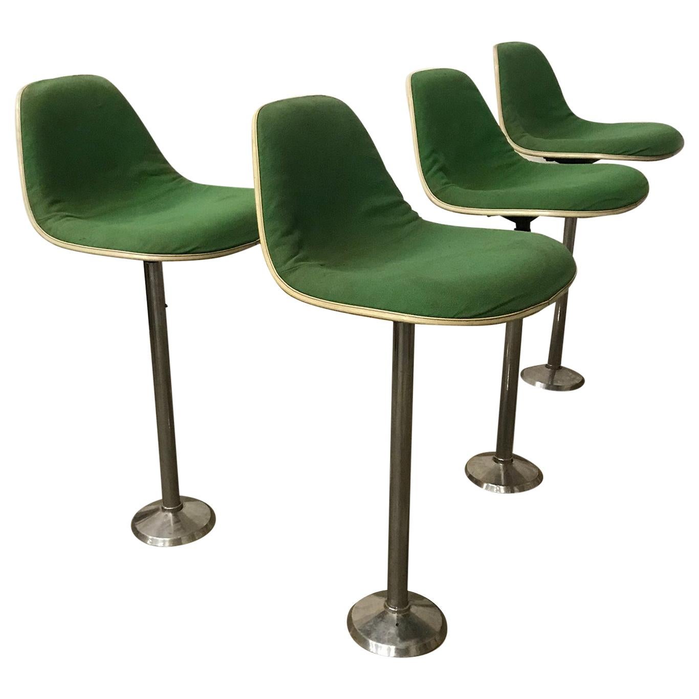 1969 Eames Herman Miller/Fehlbaum Extremely Rare White Barstools in Green Fabric For Sale