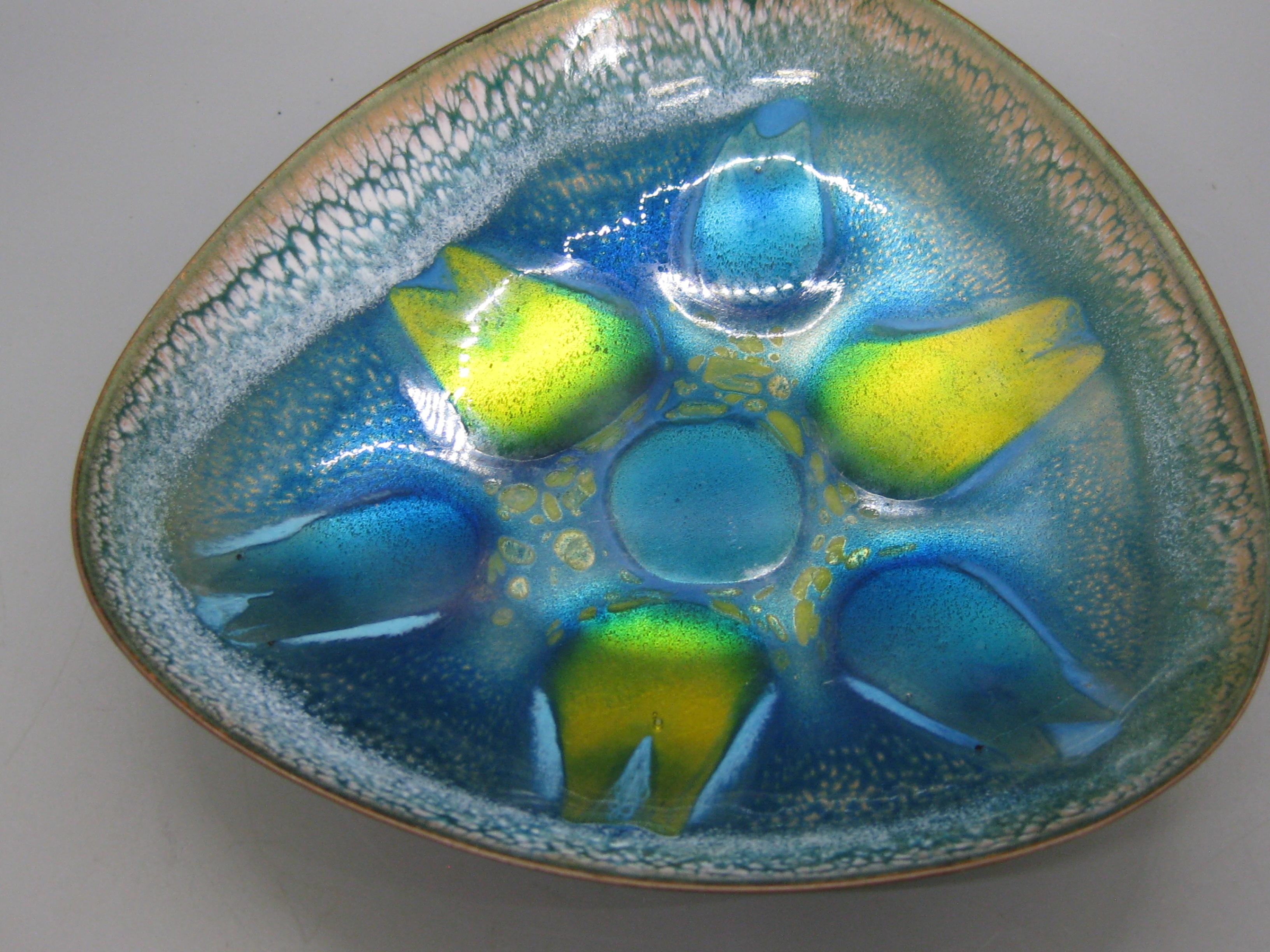 1969 Fiammetta Hsieh Ruban Enamel over Copper Abstract Bowl Dish Mid Century For Sale 4
