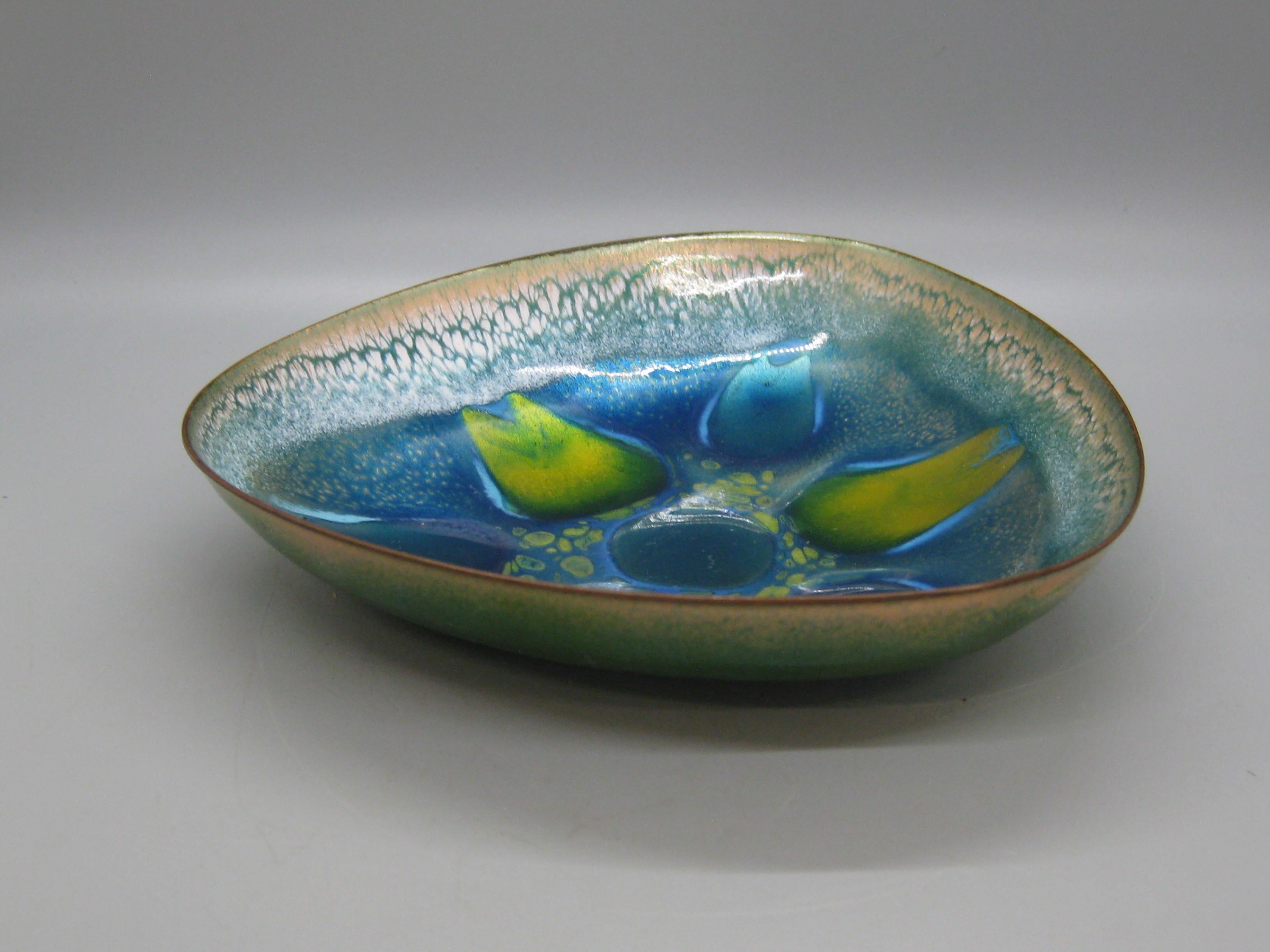 1969 Fiammetta Hsieh Ruban Enamel over Copper Abstract Bowl Dish Mid Century For Sale 5