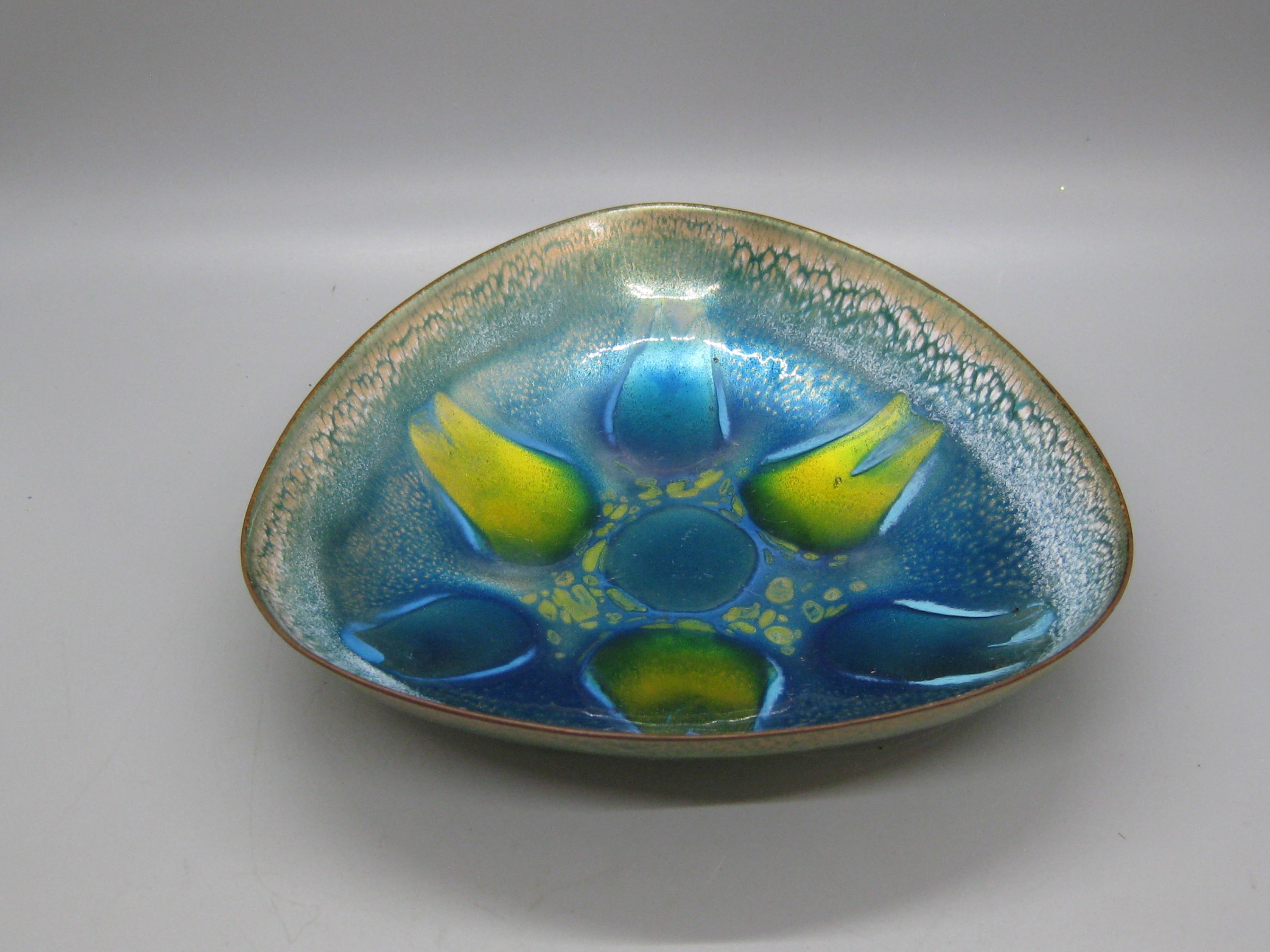 20th Century 1969 Fiammetta Hsieh Ruban Enamel over Copper Abstract Bowl Dish Mid Century For Sale