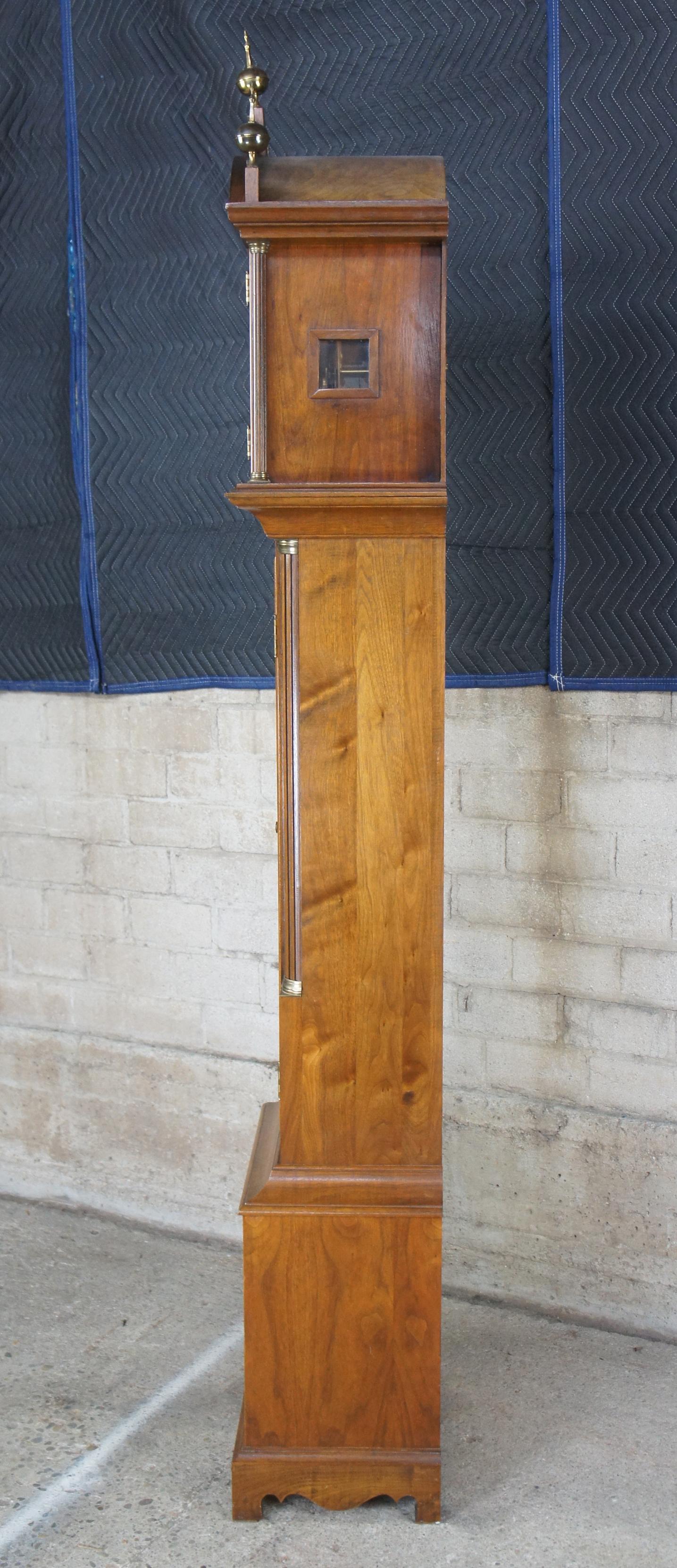 Mid-20th Century 1969 Georgian Style Tall Case Walnut Grandfather Clock Sun Moon Dial Works