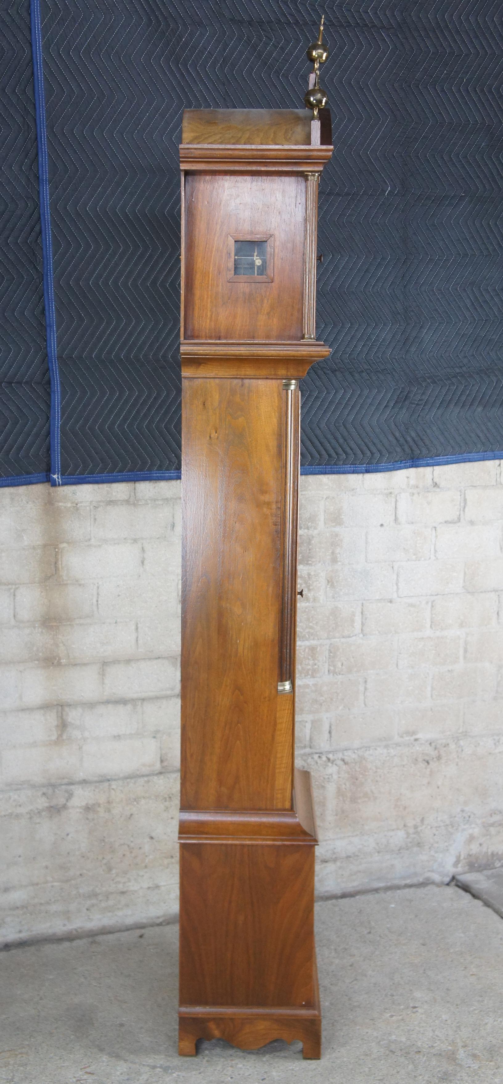 Brass 1969 Georgian Style Tall Case Walnut Grandfather Clock Sun Moon Dial Works