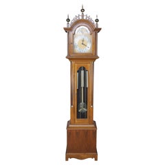 1969 Georgian Style Tall Case Walnut Grandfather Clock Sun Moon Dial Works