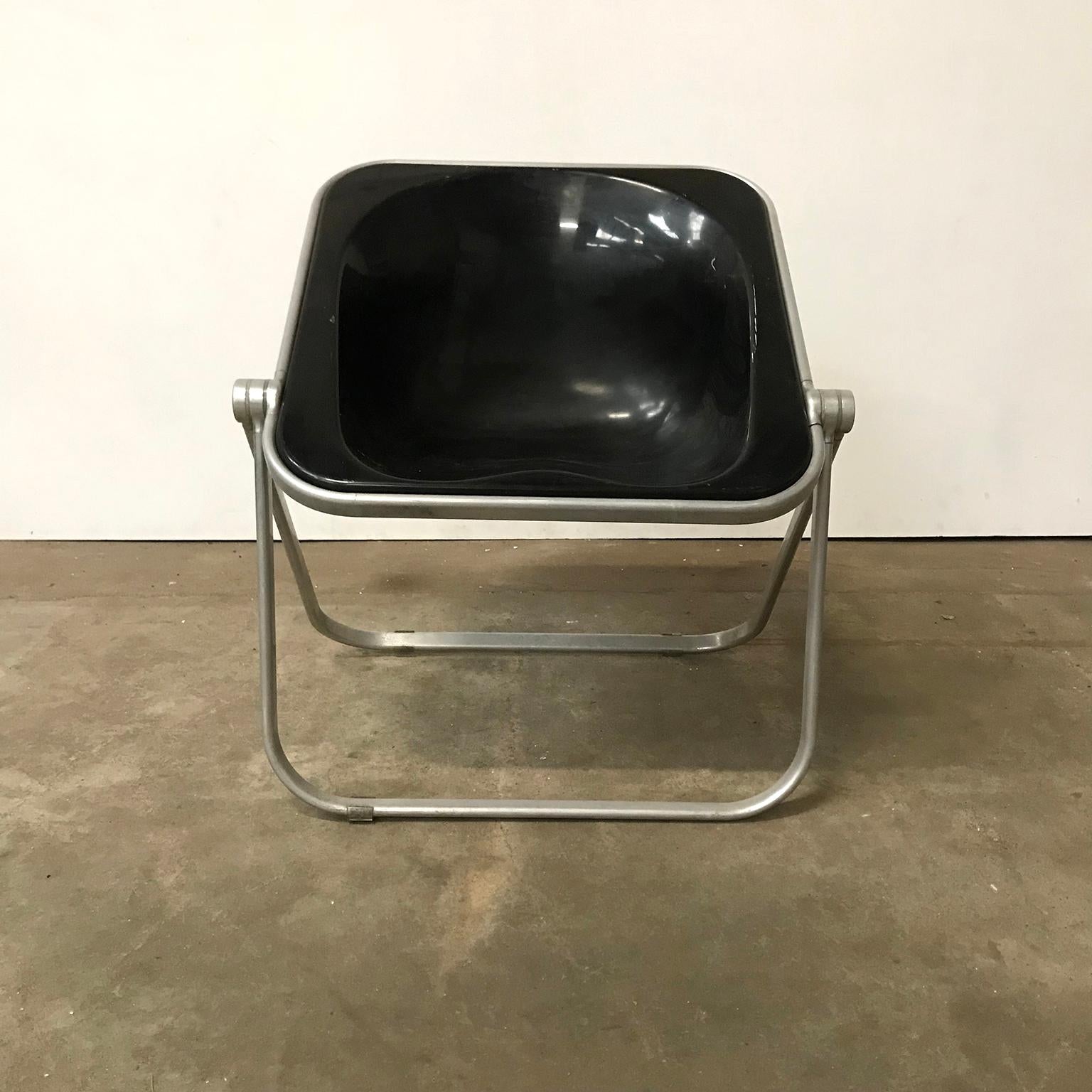 Mid-Century Modern 1969, Giancarlo Piretti for Castelli, Very Rare Black Plona Folding Deck Chair For Sale