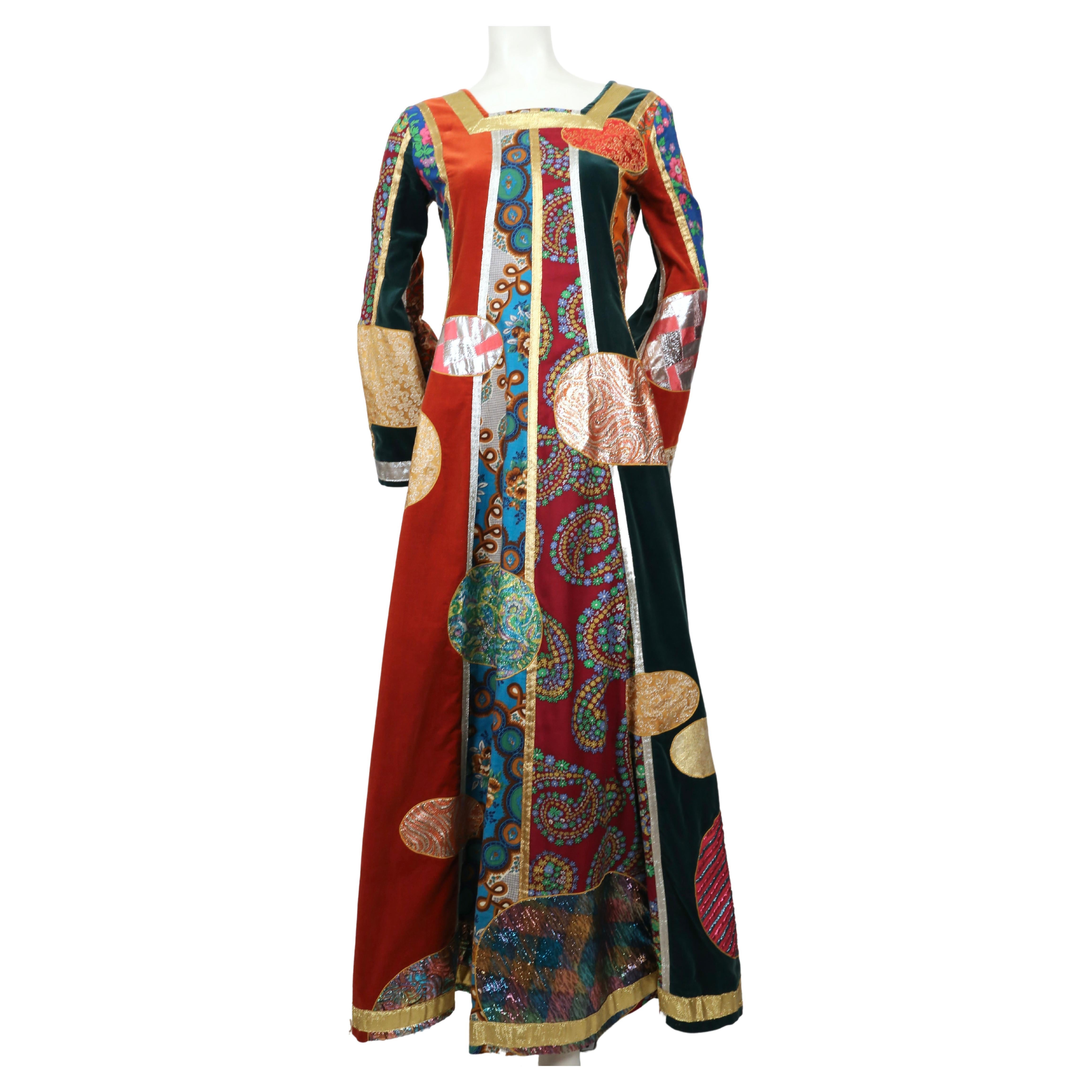 Very rare, 'Klimt patchwork' dress designed by Giorgio di Sant' Angelo dating to his iconic 1969 Fall collection. Sant' Angelo first came to prominence in 1968 when asked by Diana Vreeland to join Vogue as a stylist. The following year,  Sant'