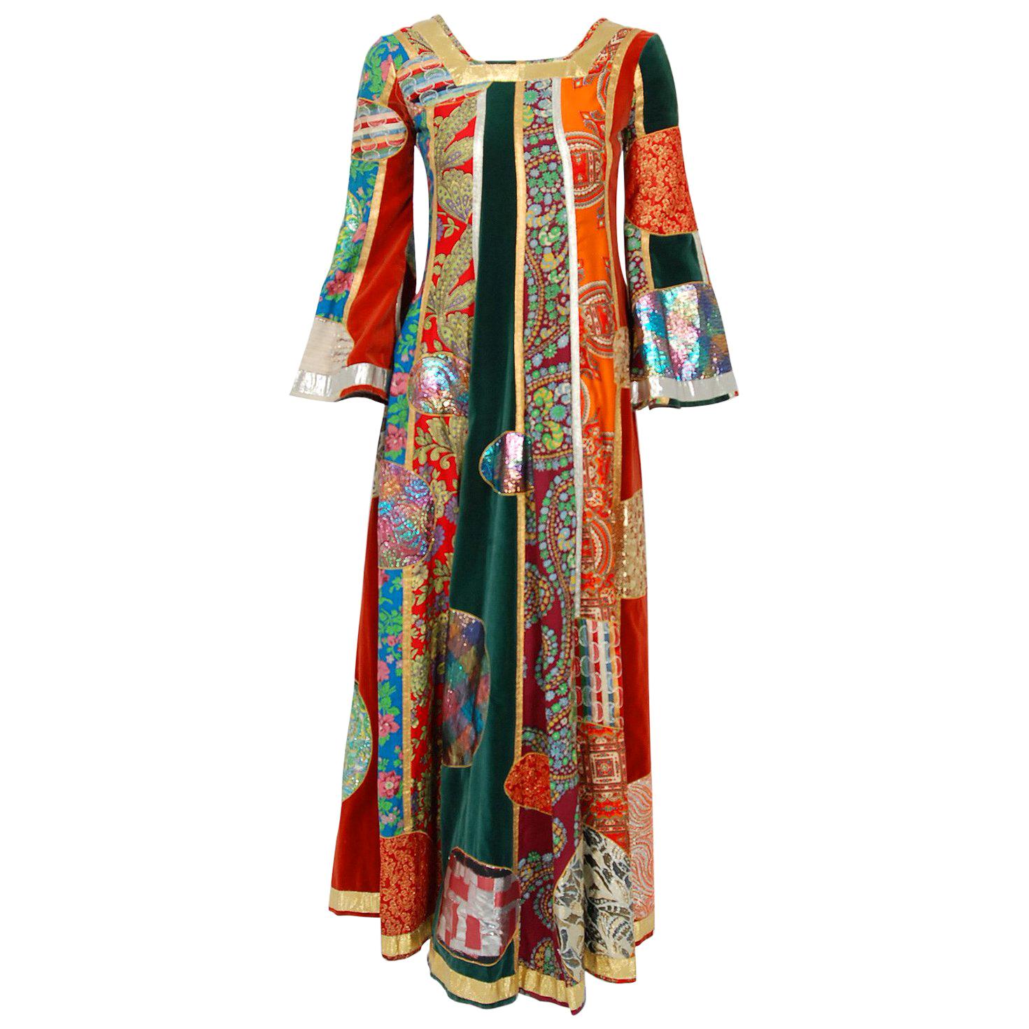 1969 Giorgio Sant' Angelo Documented Colorful Patchwork Klimt Bohemian Dress