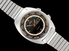 1969 Glycine Airman World Time Vintage Mens Large Retro Watch - Stainless Steel