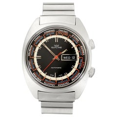 1969 Glycine Airman World Time Vintage Mens Large Retro Watch - Stainless Steel