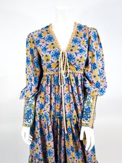 1969 Gunne Sax Eclectic Horseman Printed Cotton Dress