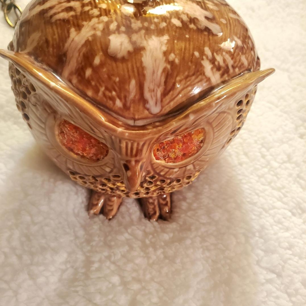 1969 Handmade Porcelain Owl Swag Lamp Pendant Light 3