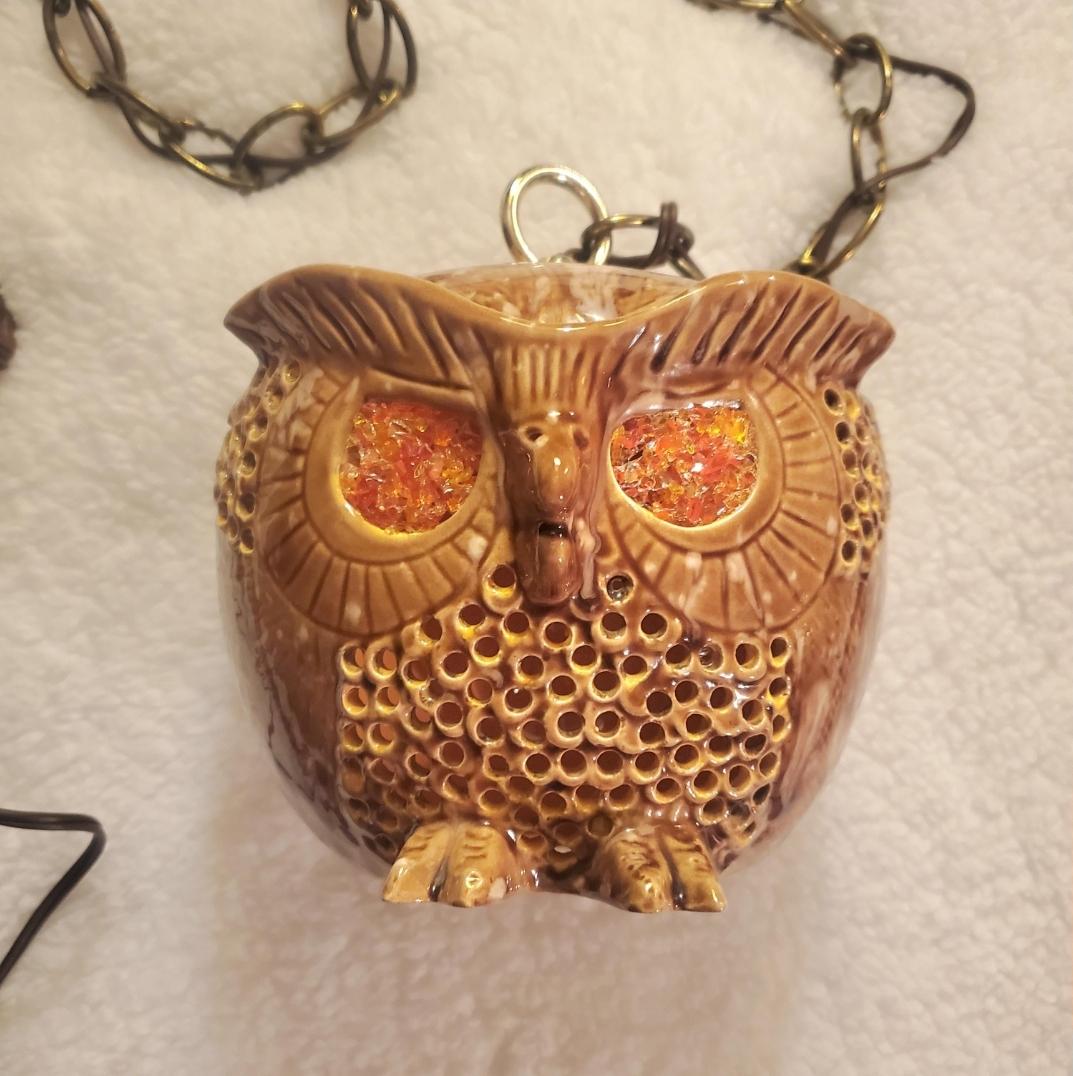 1969 Handmade Porcelain Owl Swag Lamp Pendant Light 6
