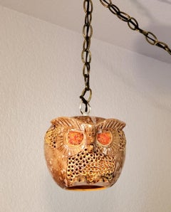 1969 Handmade Porcelain Owl Swag Lamp Pendant Light