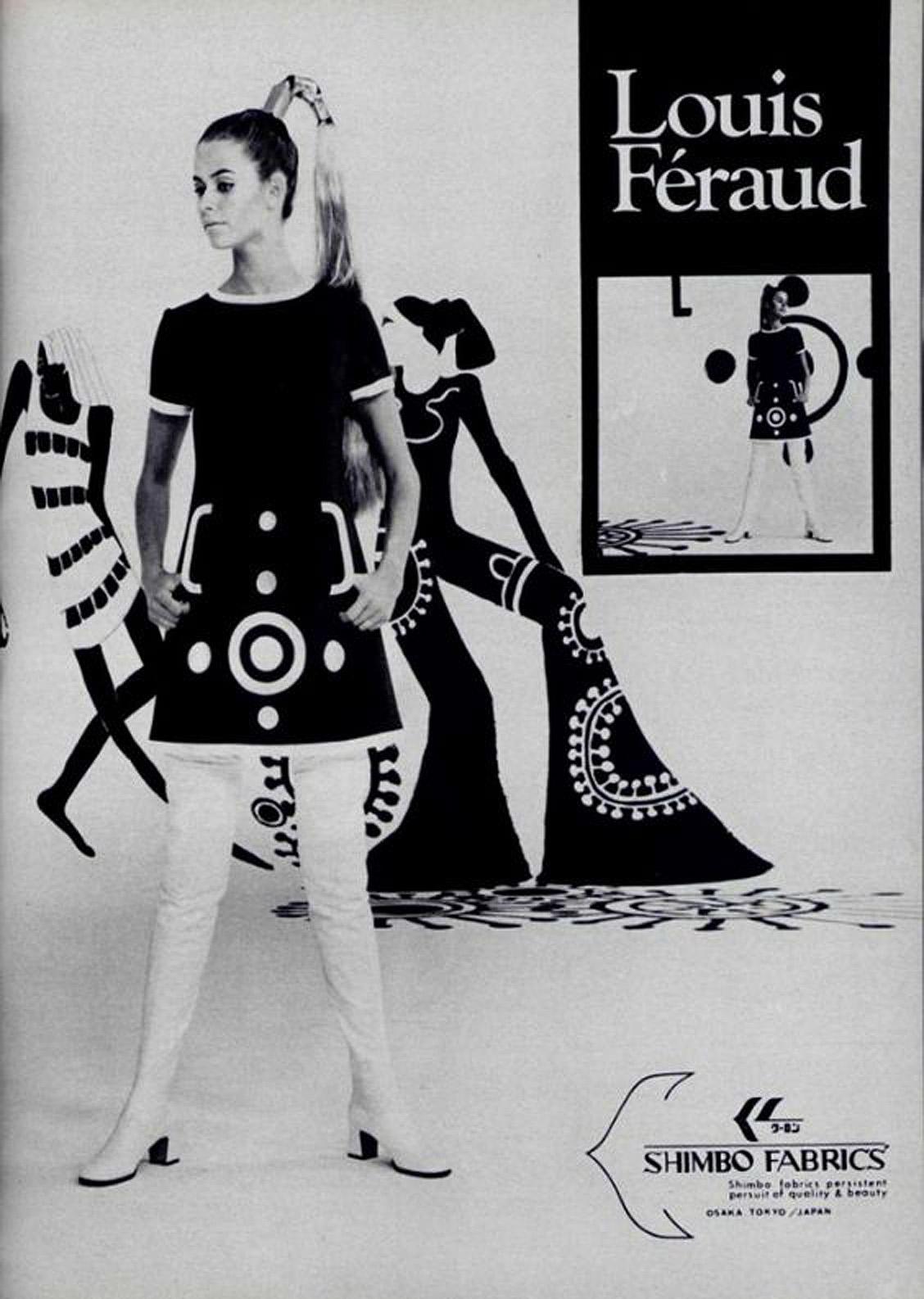 1969 Louis Feraud Couture Brown & Creme Wool Op-Art Mod Target Long-Sleeve Dress 1