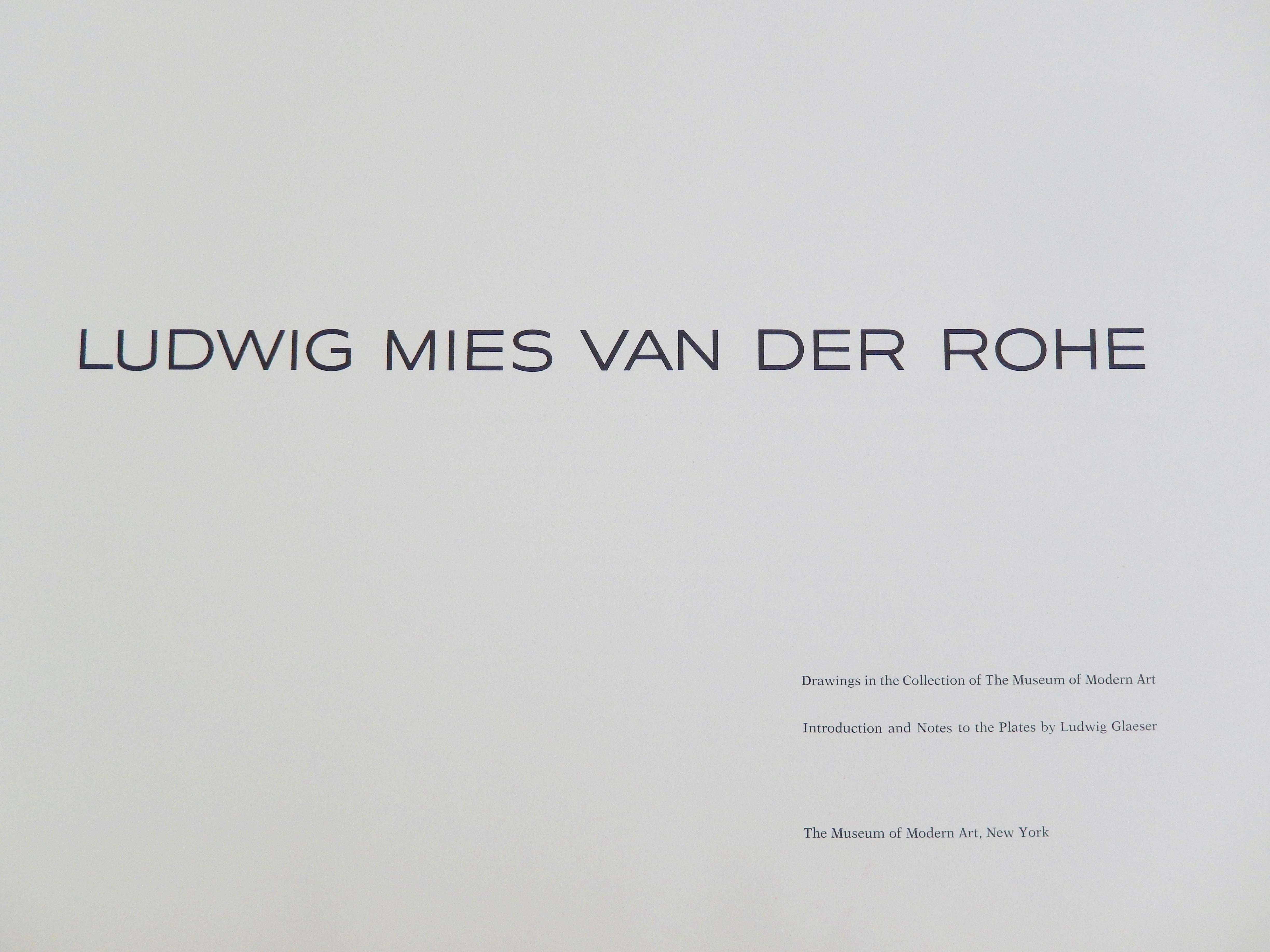 Ludwig Mies van der Rohe: Drawings in the Collection of the Museum of Modern Art by Ludwig Glaeser, a important, out-of-print spiral bound folio with original plates of architectural sketches. This large, oblong book consists of 31 plates in color