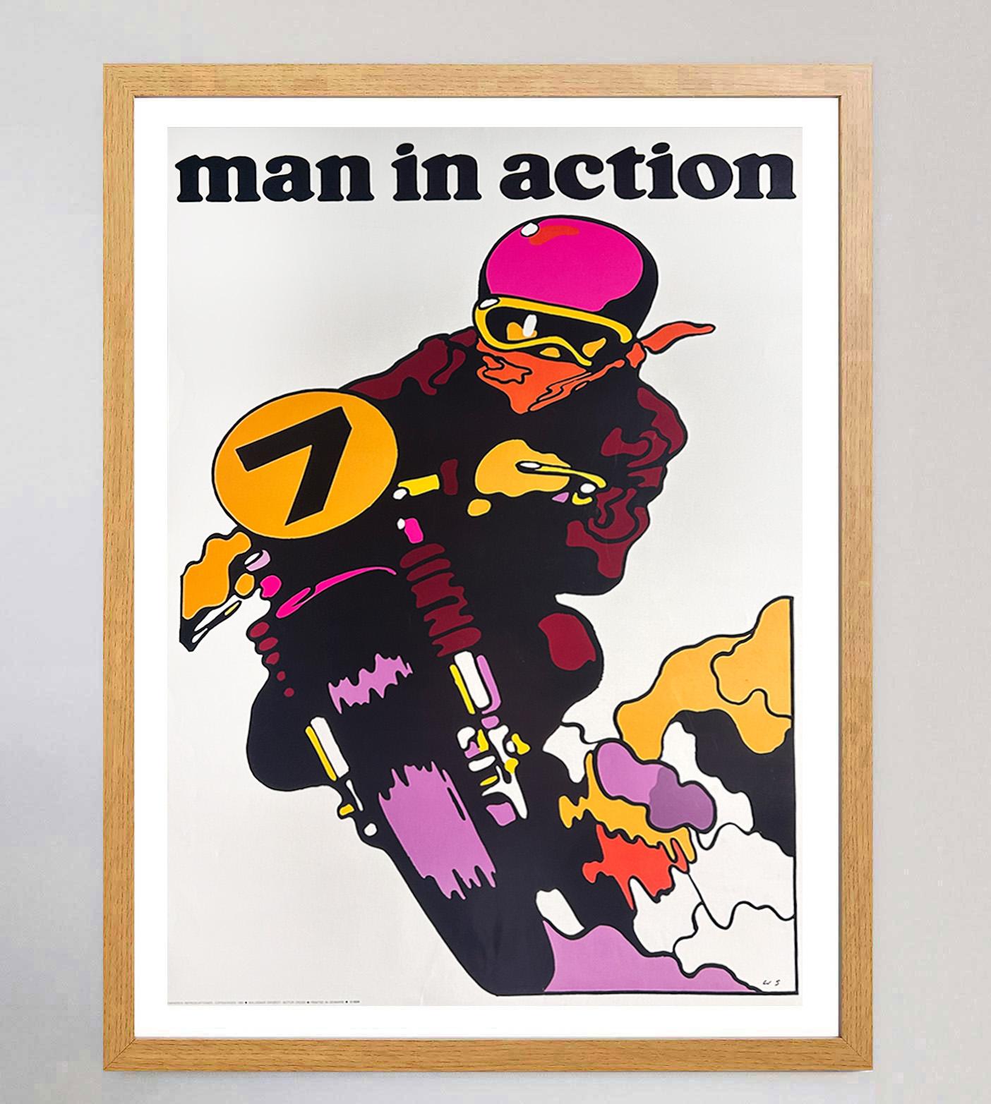 Danese 1969 Uomo in azione - Moto - Swierzy Poster originale d'epoca in vendita