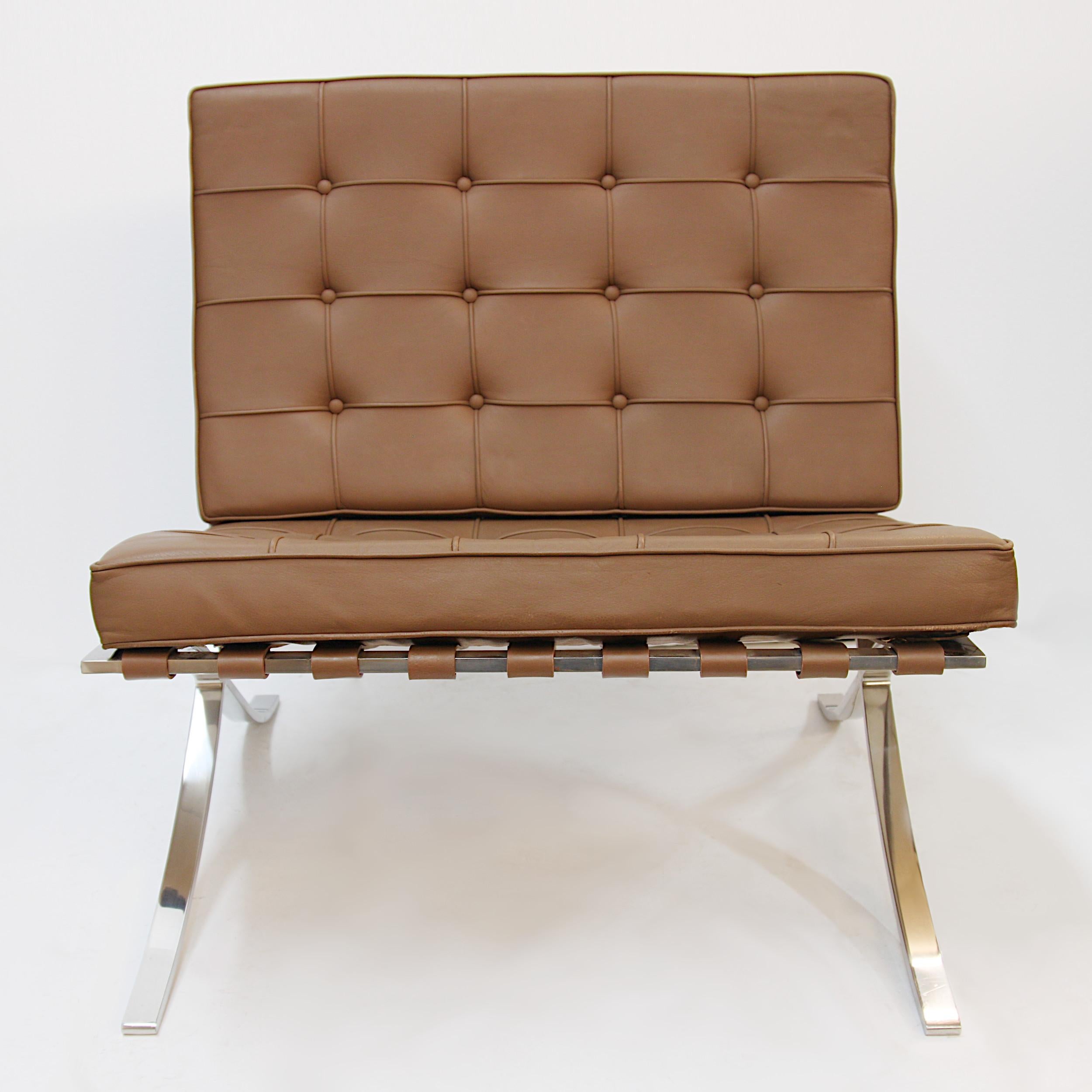 American 1969 Mid-Century Modern Cognac Leather Barcelona Chair by Mies Van Der Rohe
